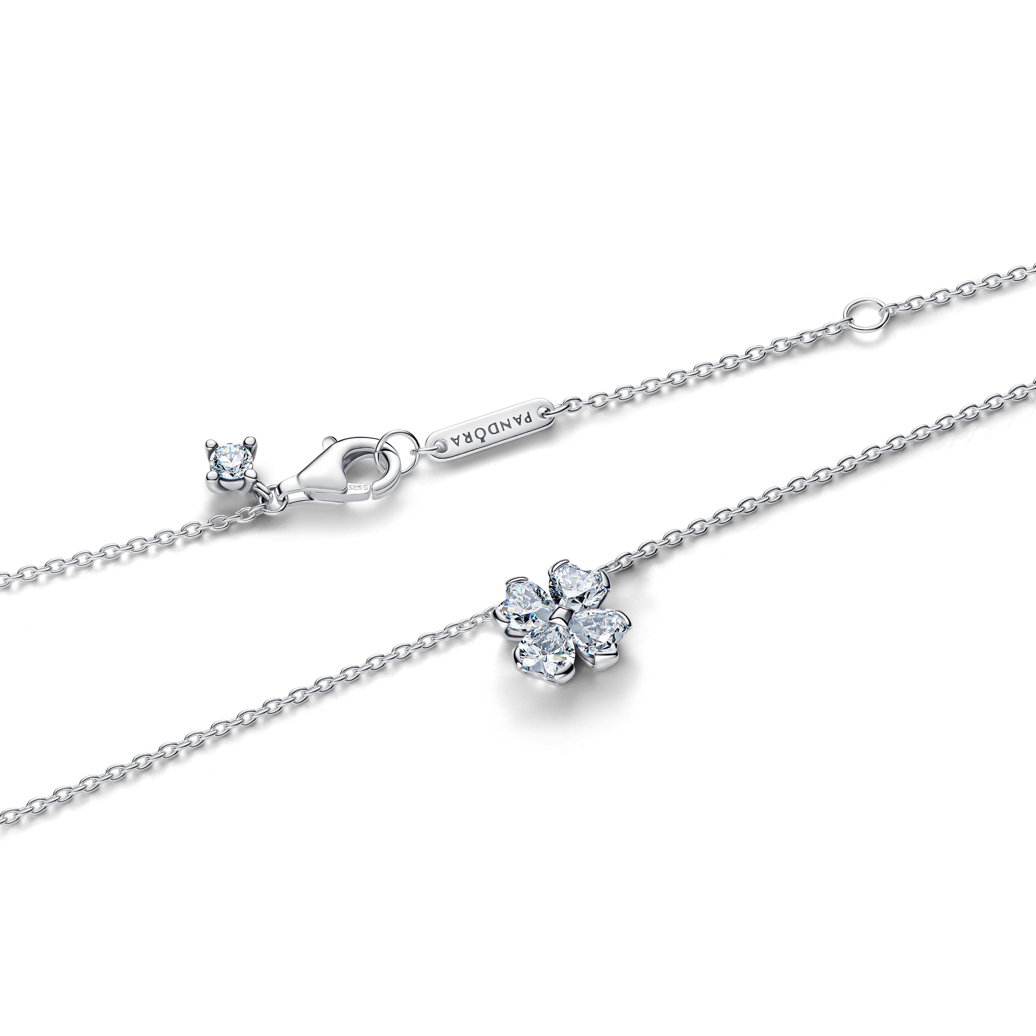 PANDORA Sparkling Lucky Clover Pendant Necklace Cubic Zirconia Four Leaf Clover Necklaces Jewelry Gift