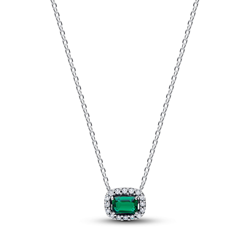 PANDORA Rectangular Sparkling Green Halo Pendant Necklace Cubic Zirconia Stones Necklaces Jewelry Gift