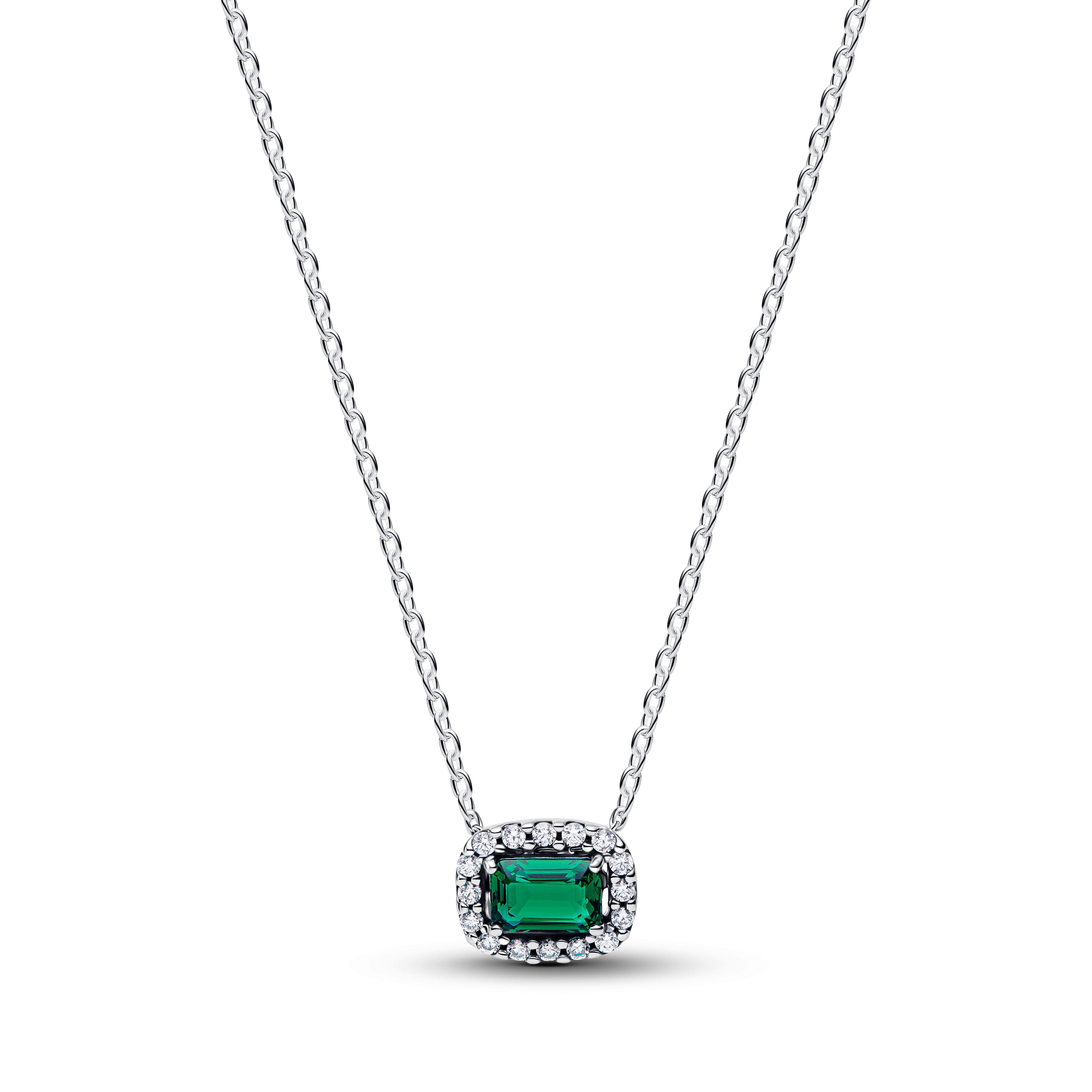 PANDORA Rectangular Sparkling Green Halo Pendant Necklace Cubic Zirconia Stones Necklaces Jewelry Gift