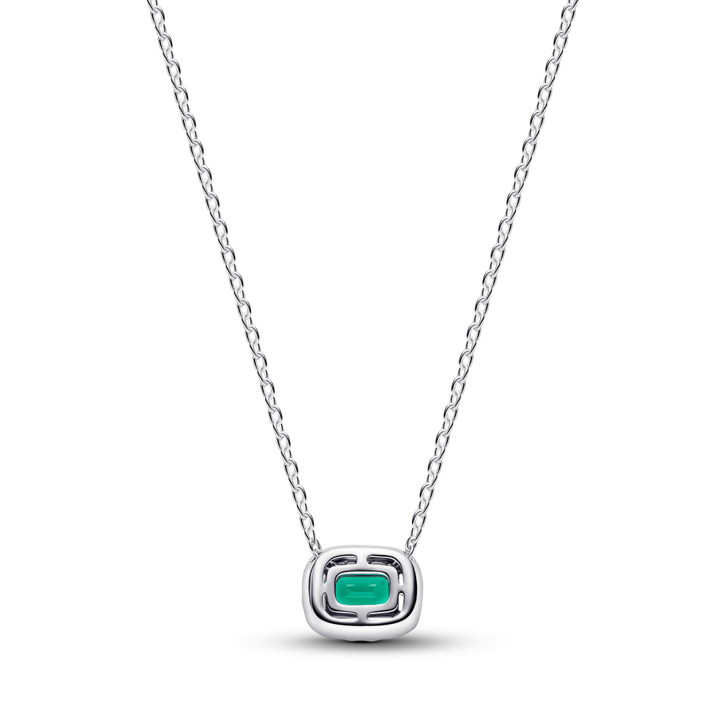 PANDORA Rectangular Sparkling Green Halo Pendant Necklace Cubic Zirconia Stones Necklaces Jewelry Gift