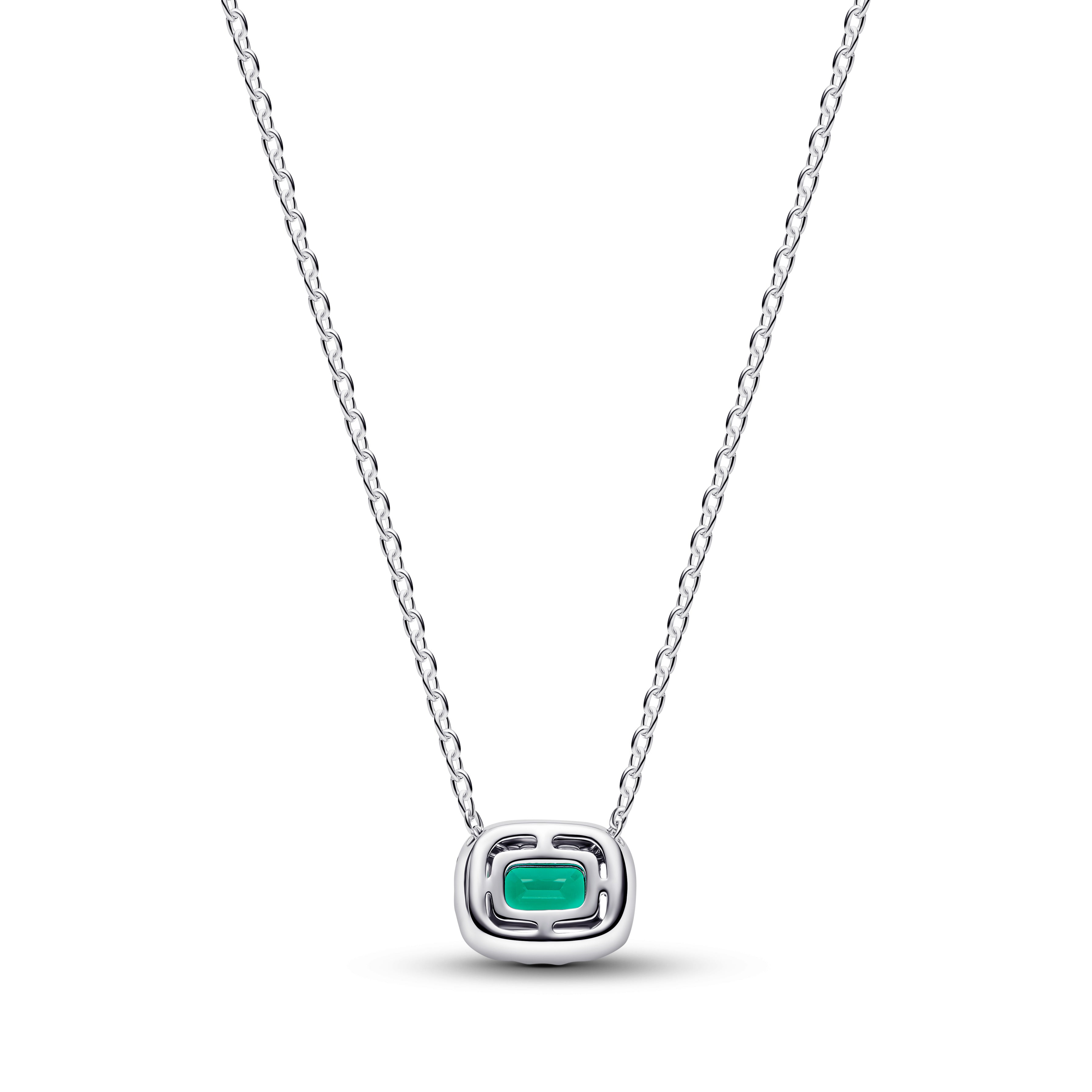 PANDORA Rectangular Sparkling Green Halo Pendant Necklace Cubic Zirconia Stones Necklaces Jewelry Gift