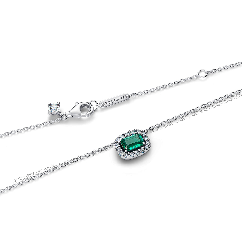 PANDORA Rectangular Sparkling Green Halo Pendant Necklace Cubic Zirconia Stones Necklaces Jewelry Gift