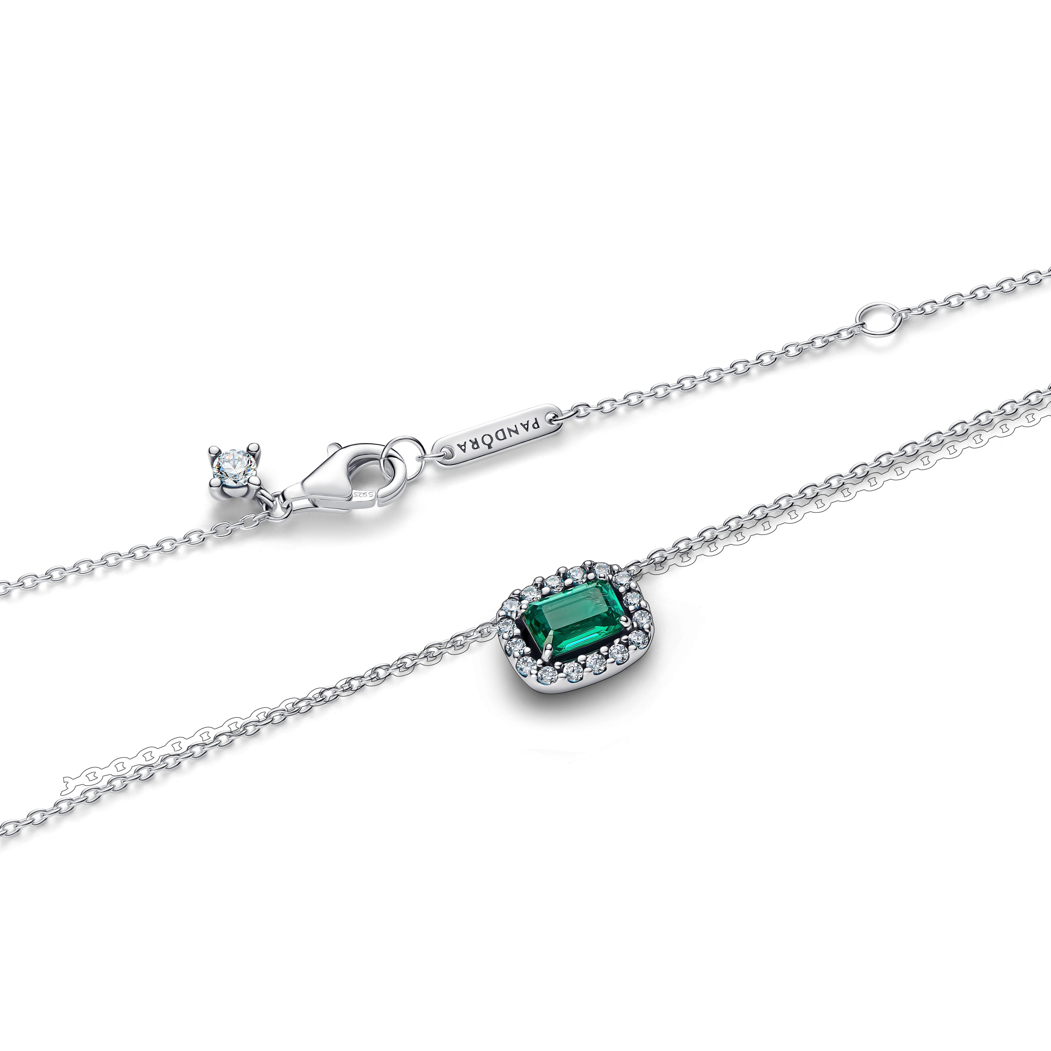 PANDORA Rectangular Sparkling Green Halo Pendant Necklace Cubic Zirconia Stones Necklaces Jewelry Gift