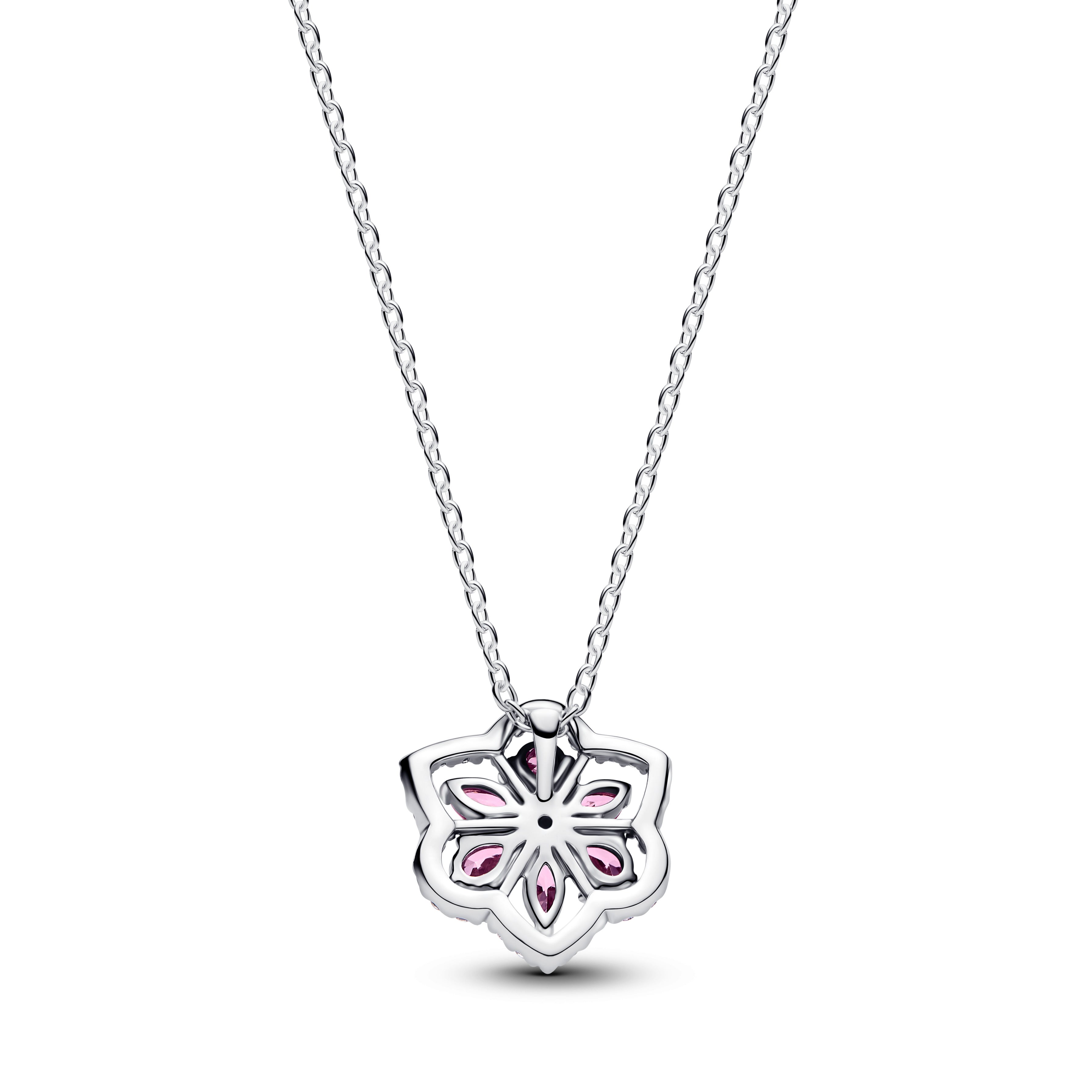 PANDORA Herbarium Sparkling Pink Flower Pendant Necklace Cubic Zirconia Flowers Necklaces Jewelry Gift