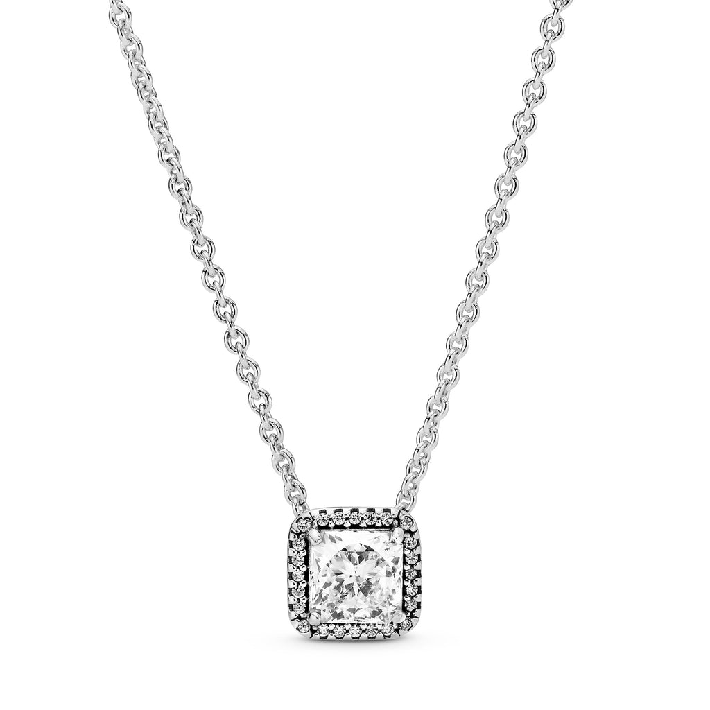 PANDORA Square Sparkle Halo Necklace Cubic Zirconia Silver Necklaces Pendant Necklace Jewelry Gift
