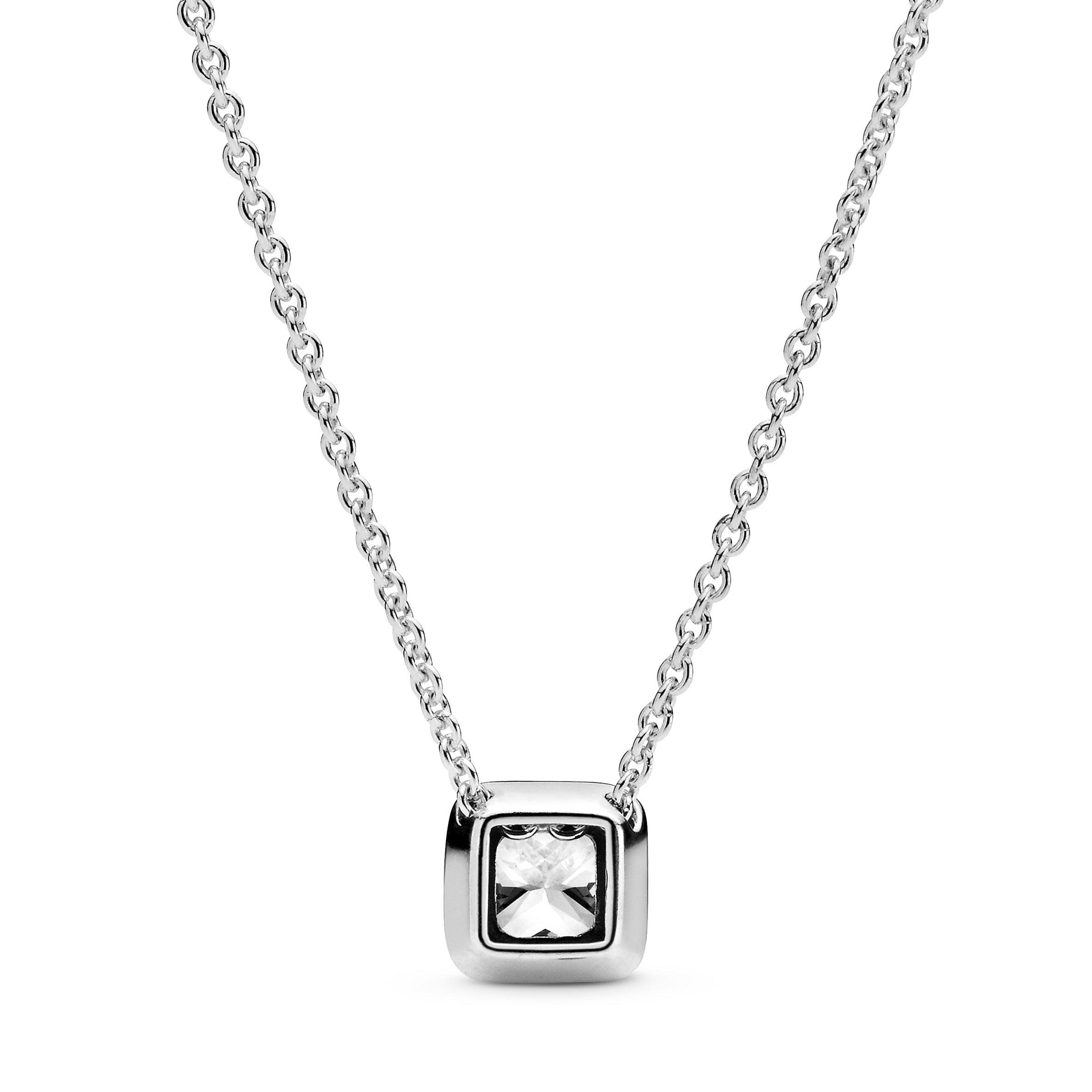 PANDORA Square Sparkle Halo Necklace Cubic Zirconia Silver Necklaces Pendant Necklace Jewelry Gift