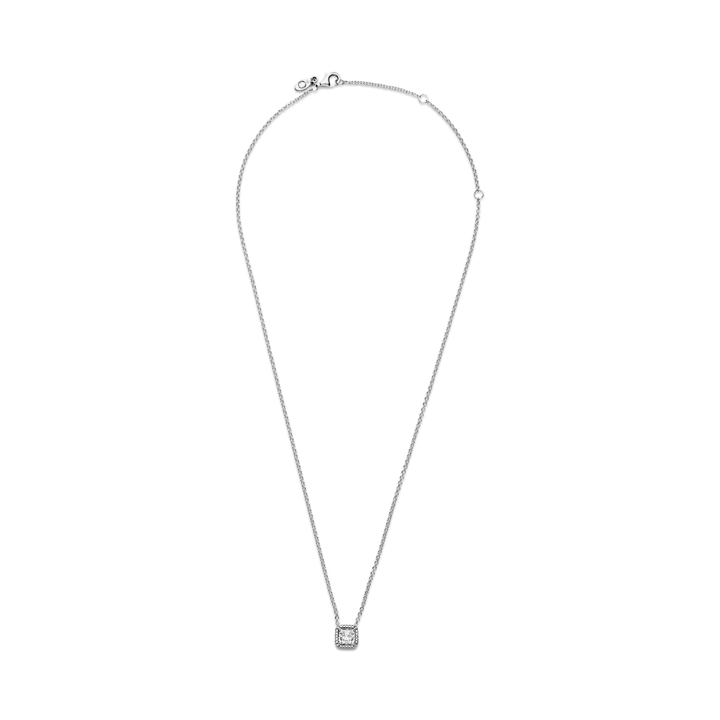 PANDORA Square Sparkle Halo Necklace Cubic Zirconia Silver Necklaces Pendant Necklace Jewelry Gift