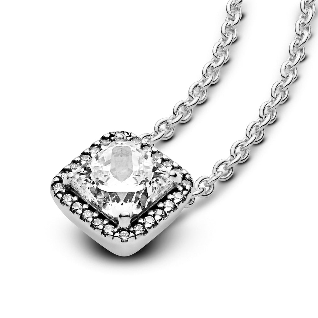 PANDORA Square Sparkle Halo Necklace Cubic Zirconia Silver Necklaces Pendant Necklace Jewelry Gift