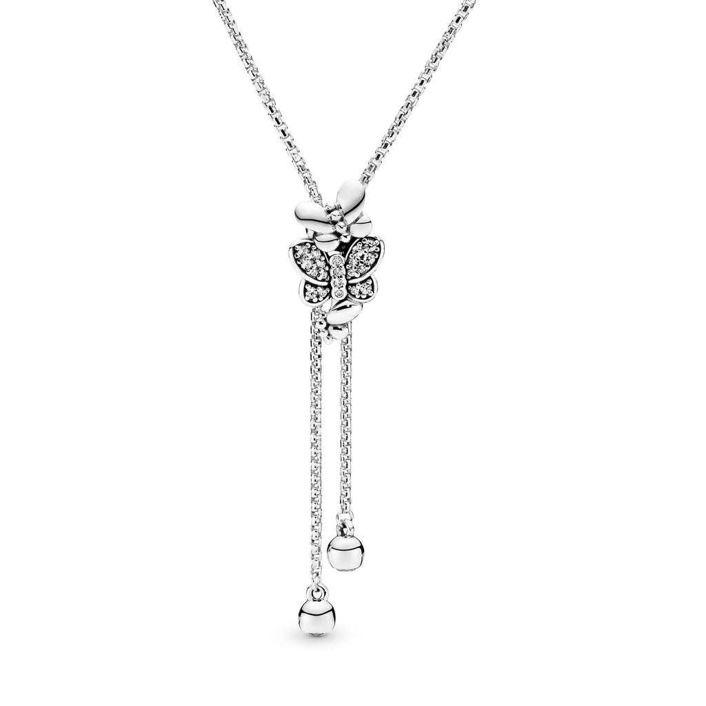 PANDORA Sparkling Butterfly Y-Necklace Cubic Zirconia Silver Floral Necklaces And Pendants Pendant Necklace Jewelry Gift