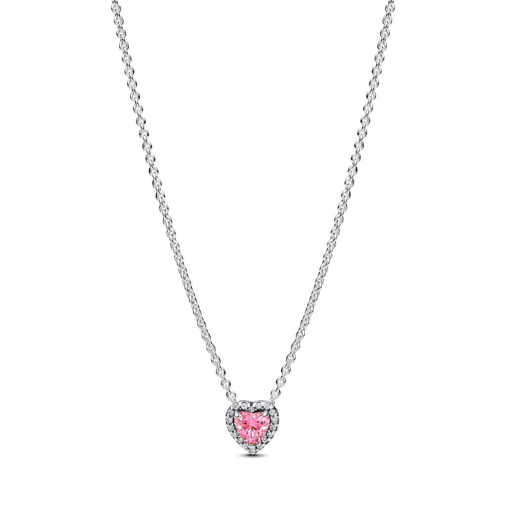 PANDORA Pink Elevated Heart Necklace Cubic Zirconia Weddings Necklaces Pendant Necklace Jewelry Gift