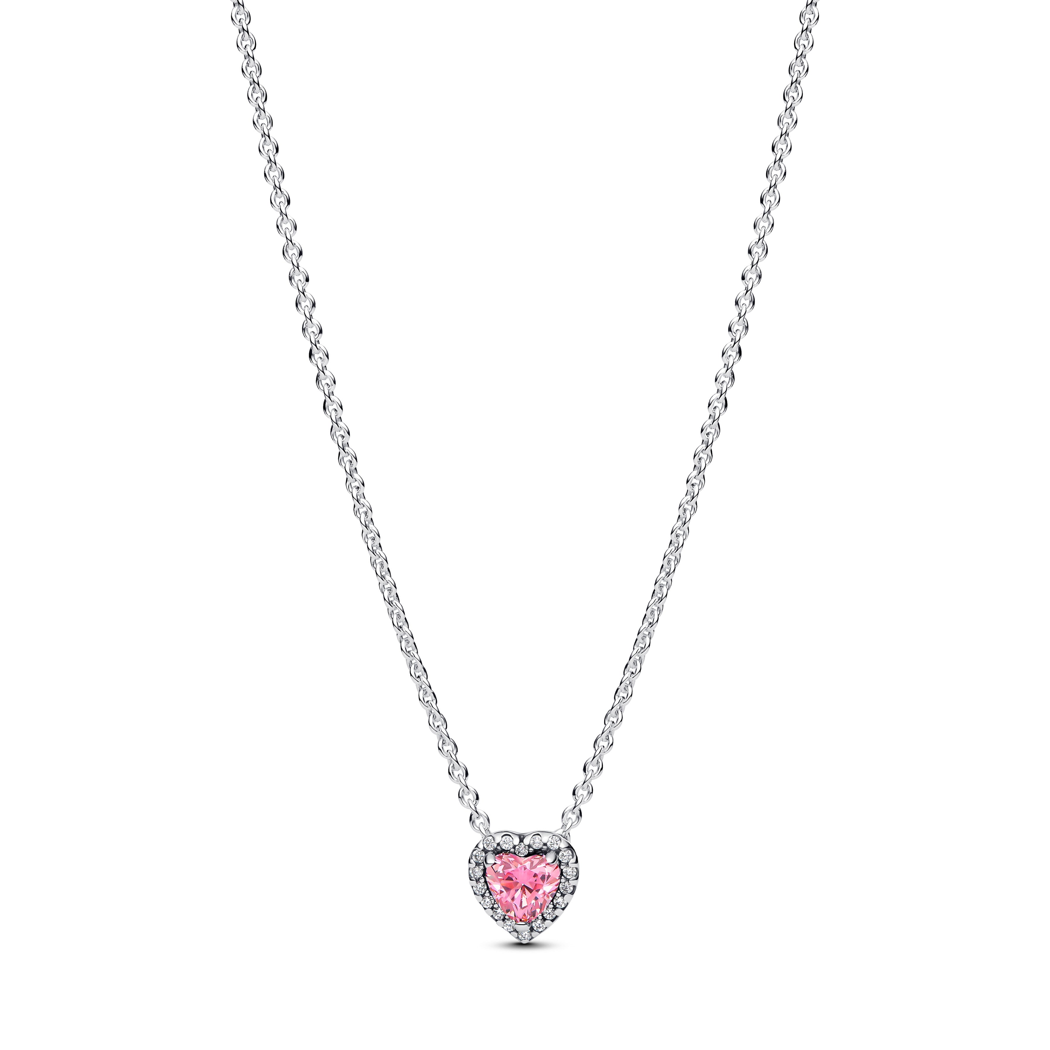 PANDORA Pink Elevated Heart Necklace Cubic Zirconia Weddings Necklaces Pendant Necklace Jewelry Gift