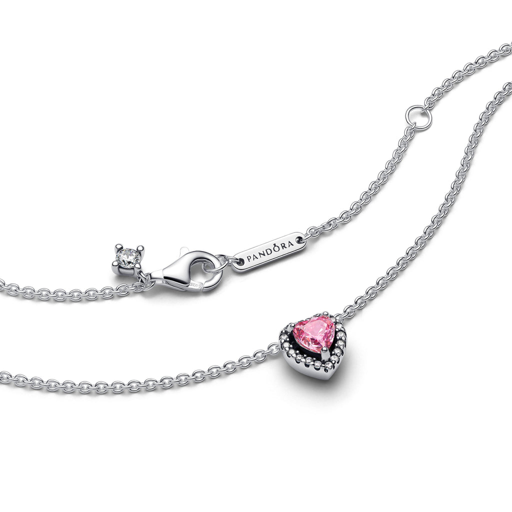 PANDORA Pink Elevated Heart Necklace Cubic Zirconia Weddings Necklaces Pendant Necklace Jewelry Gift