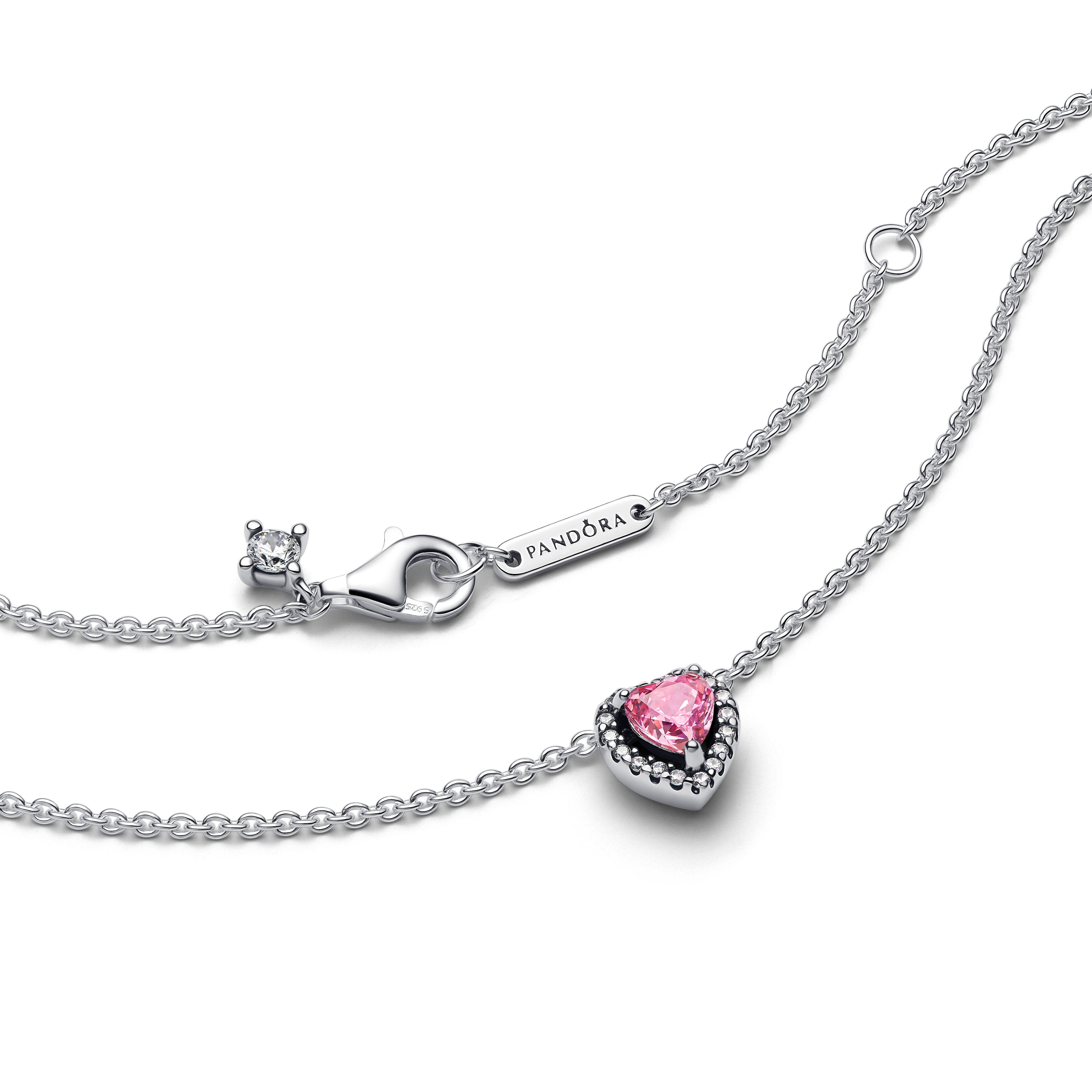 PANDORA Pink Elevated Heart Necklace Cubic Zirconia Weddings Necklaces Pendant Necklace Jewelry Gift