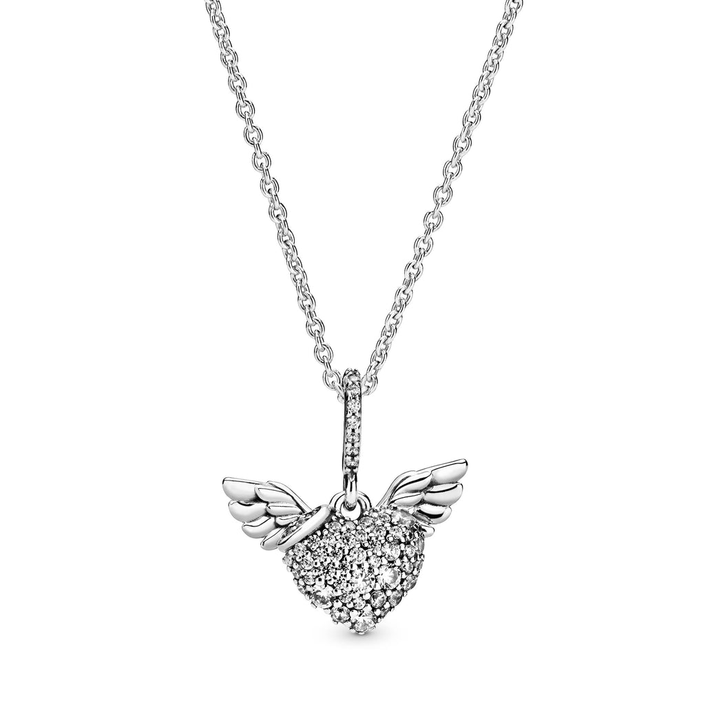PANDORA Pavé Heart And Angel Wings Necklace Cubic Zirconia Necklaces And Pendants Pendant Necklace Jewelry Gift