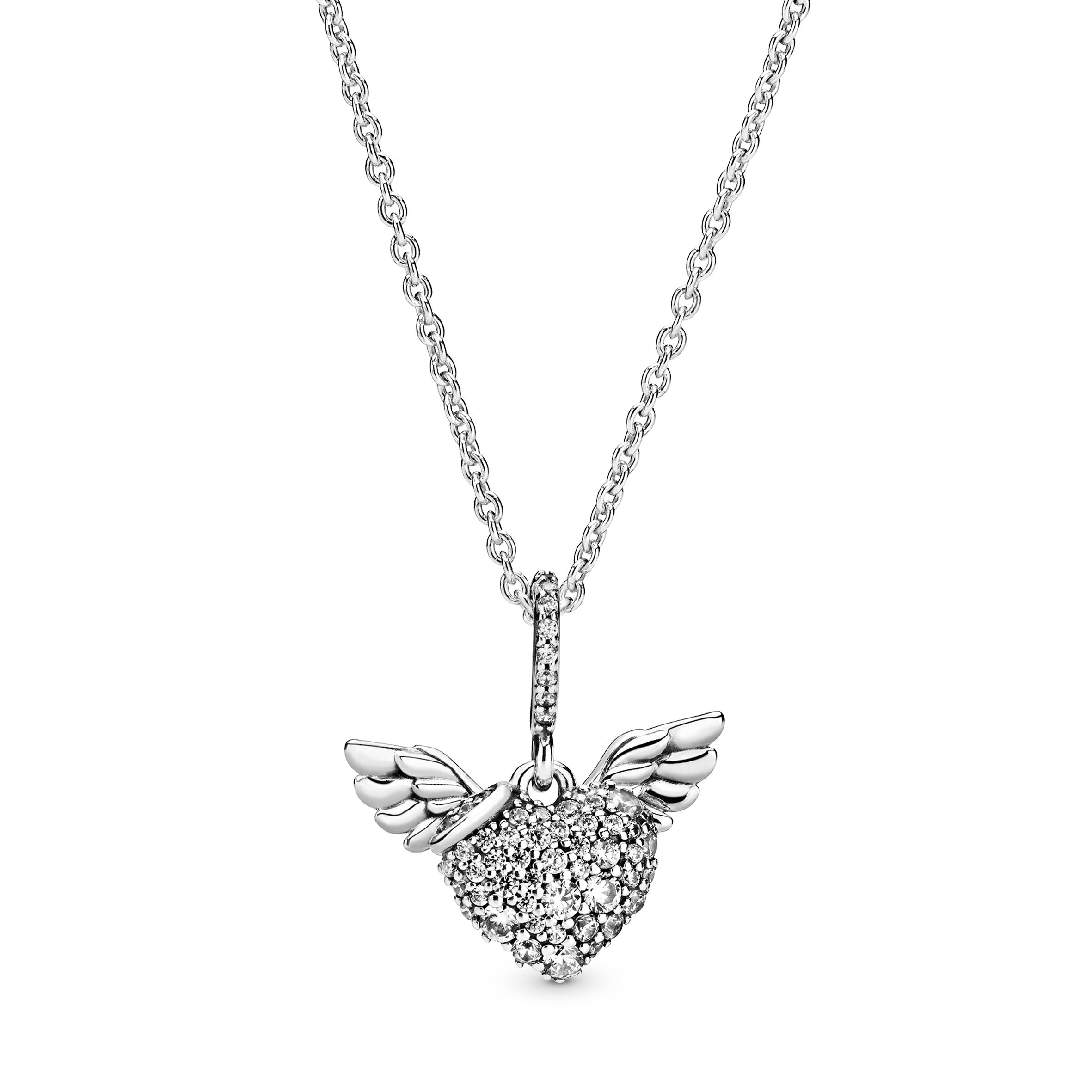 PANDORA Pavé Heart And Angel Wings Necklace Cubic Zirconia Necklaces And Pendants Pendant Necklace Jewelry Gift