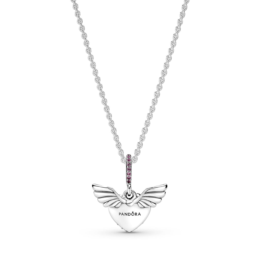 PANDORA Pavé Heart And Angel Wings Necklace Cubic Zirconia Pink Love Necklaces And Pendants Pendant Necklace Jewelry Gift