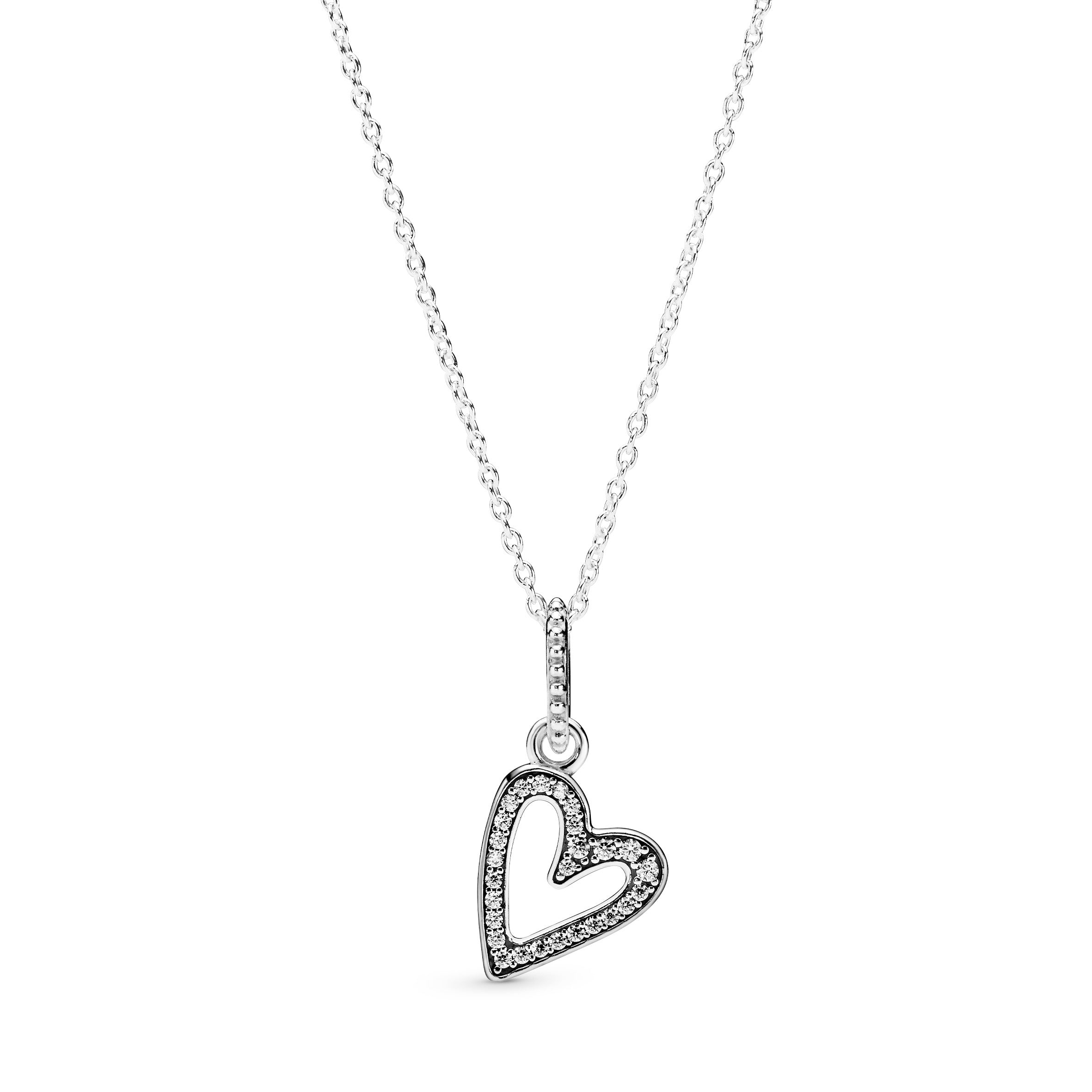 PANDORA Sparkling Freehand Heart Pendant Necklace Cubic Zirconia Silver Necklaces And Pendants Jewelry Gift
