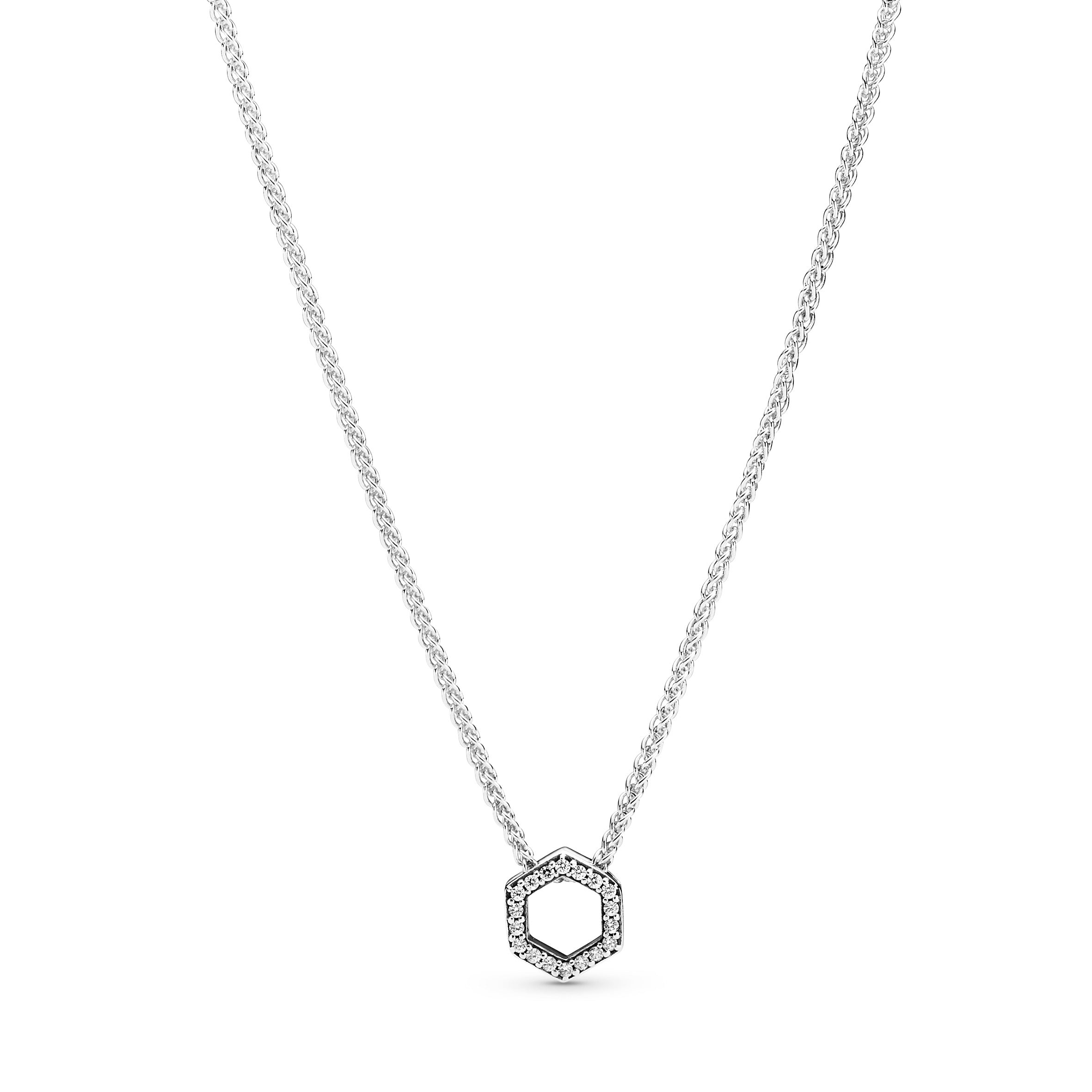 PANDORA Sparkling Honeycomb Hexagon Collier Necklace Cubic Zirconia Silver Nature Necklaces And Pendants Pendant Necklace Jewelry Gift