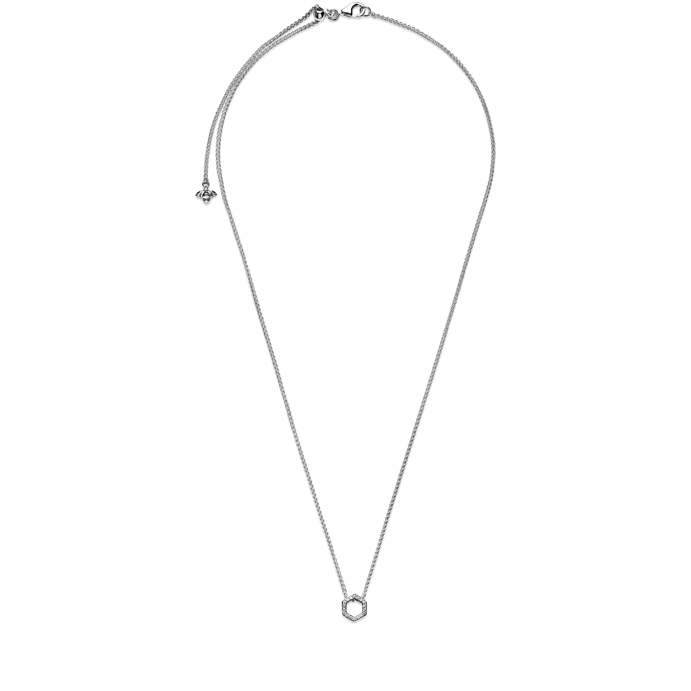 PANDORA Sparkling Honeycomb Hexagon Collier Necklace Cubic Zirconia Silver Nature Necklaces And Pendants Pendant Necklace Jewelry Gift