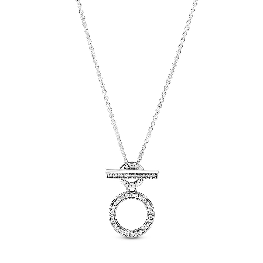 PANDORA Double Hoop T-bar Necklace Cubic Zirconia Silver Necklaces And Pendants Pendant Necklace Jewelry Gift