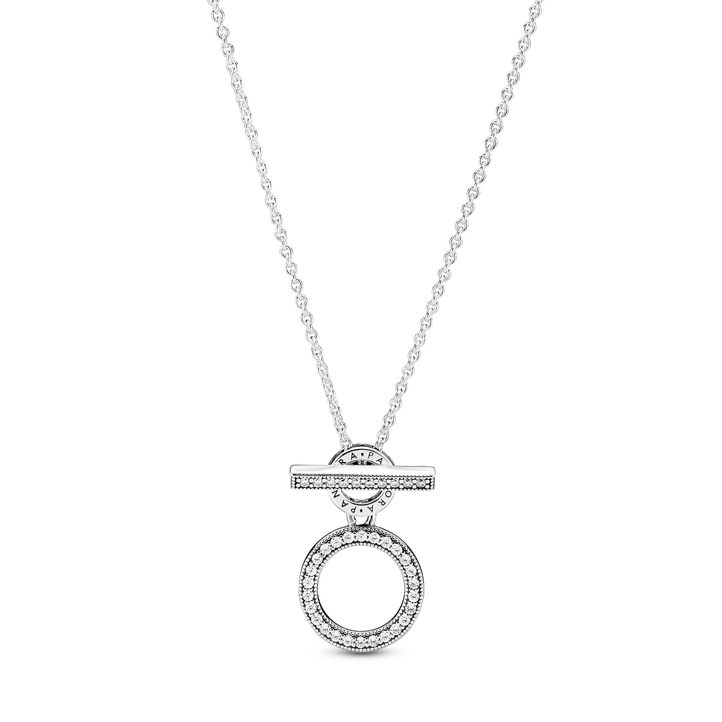 PANDORA Double Hoop T-bar Necklace Cubic Zirconia Silver Necklaces And Pendants Pendant Necklace Jewelry Gift