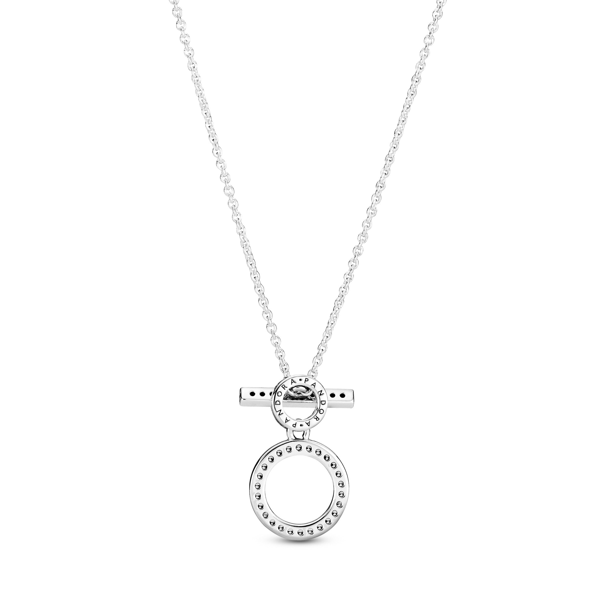 PANDORA Double Hoop T-bar Necklace Cubic Zirconia Silver Necklaces And Pendants Pendant Necklace Jewelry Gift