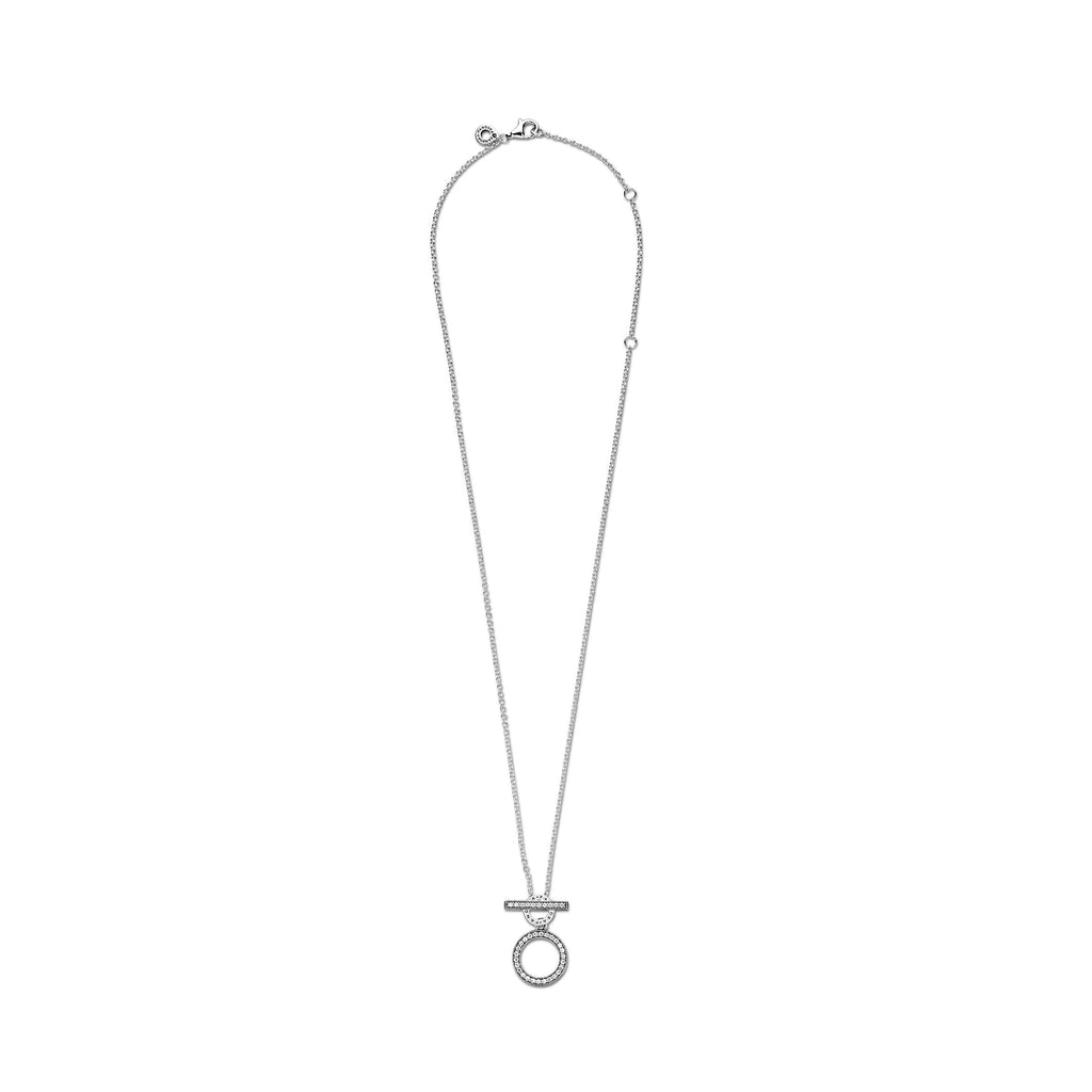 PANDORA Double Hoop T-bar Necklace Cubic Zirconia Silver Necklaces And Pendants Pendant Necklace Jewelry Gift