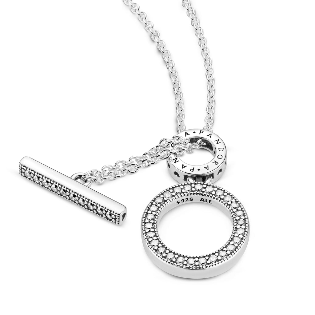 PANDORA Double Hoop T-bar Necklace Cubic Zirconia Silver Necklaces And Pendants Pendant Necklace Jewelry Gift