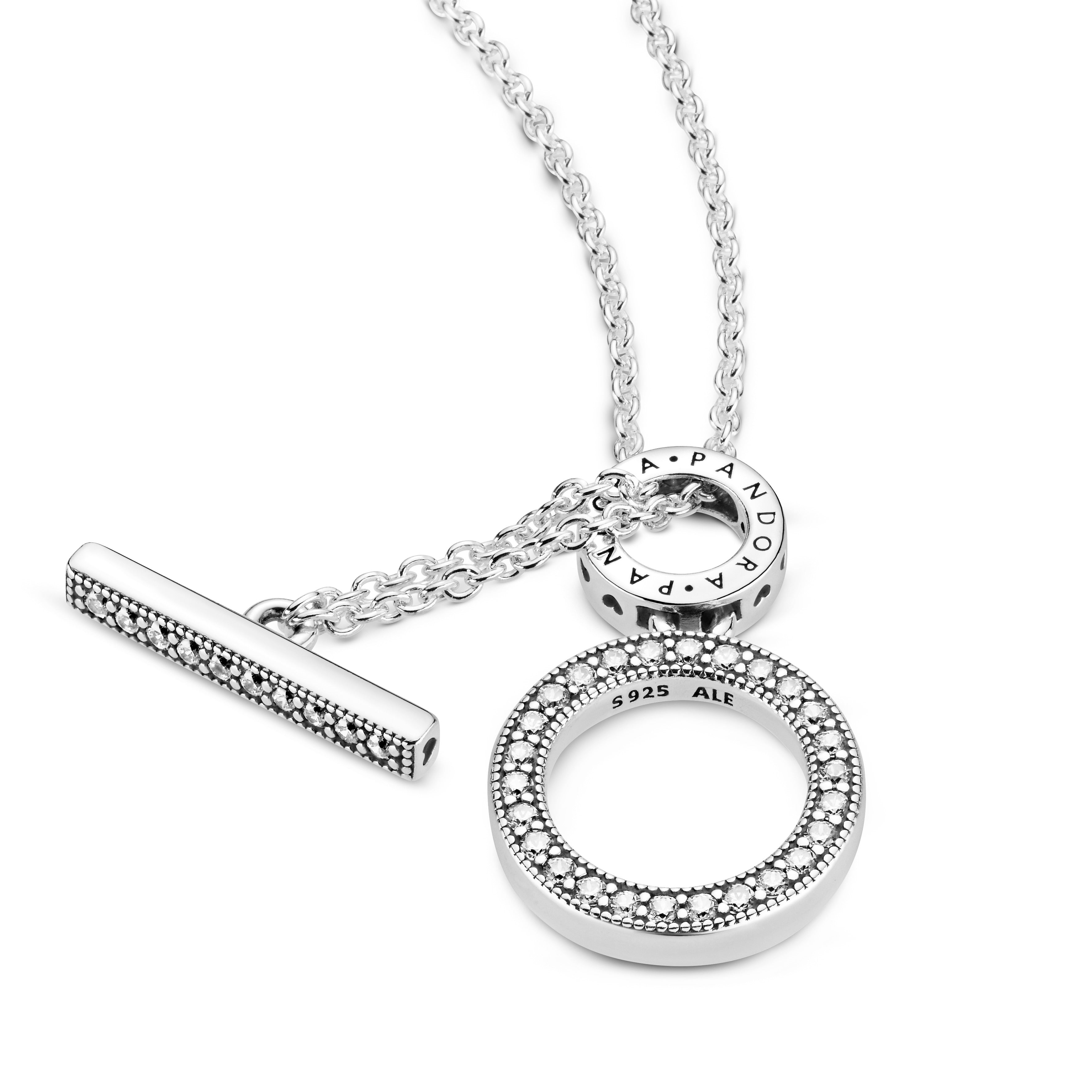 PANDORA Double Hoop T-bar Necklace Cubic Zirconia Silver Necklaces And Pendants Pendant Necklace Jewelry Gift