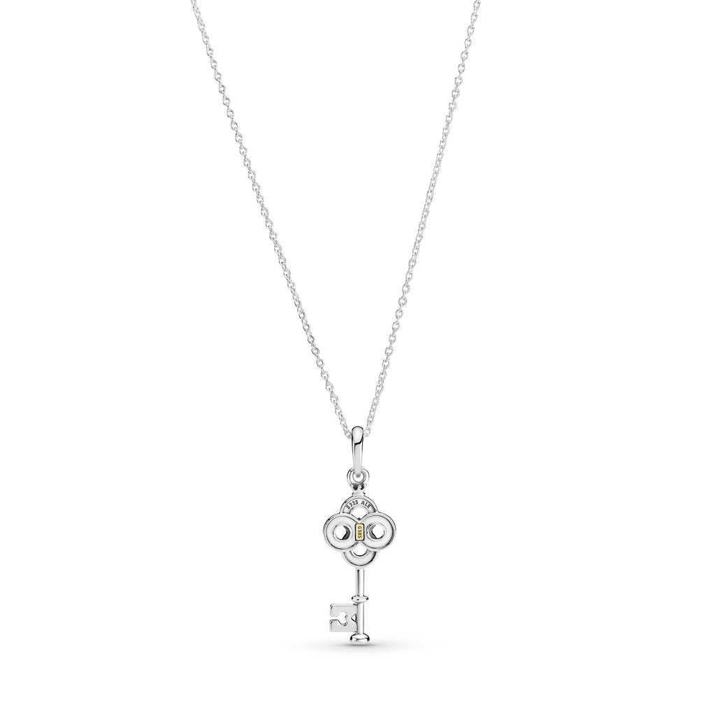 PANDORA Two-tone Key And Flower Necklace 14K Gold Necklaces And Pendants Pendant Necklace Jewelry Gift