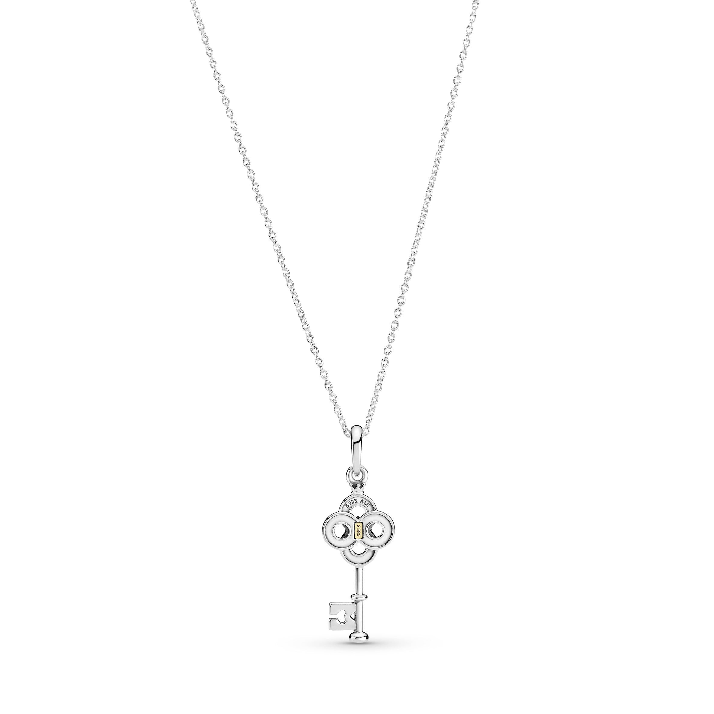 PANDORA Two-tone Key And Flower Necklace 14K Gold Necklaces And Pendants Pendant Necklace Jewelry Gift