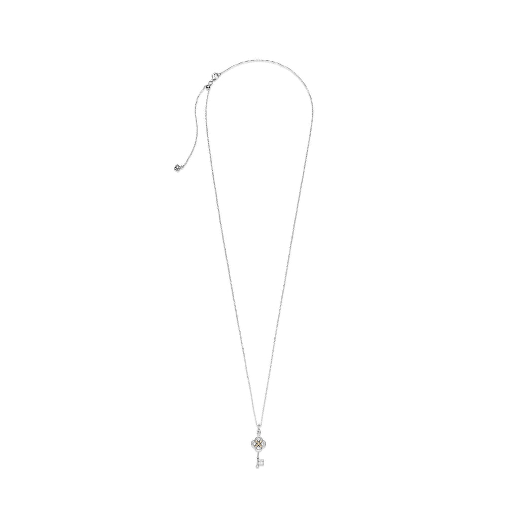 PANDORA Two-tone Key And Flower Necklace 14K Gold Necklaces And Pendants Pendant Necklace Jewelry Gift