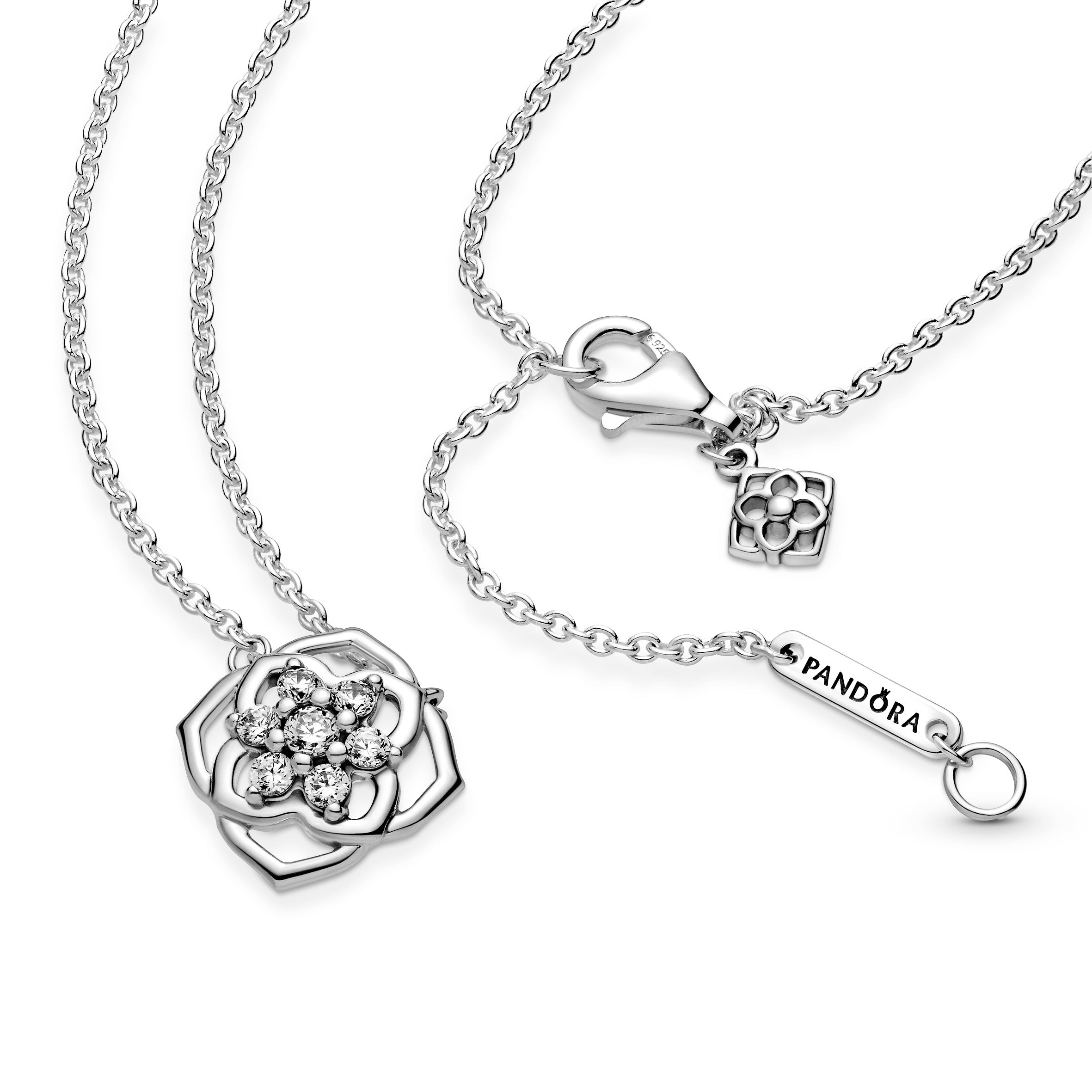 PANDORA Rose Petals Collier Necklace Cubic Zirconia Floral Necklaces And Pendants Pendant Necklace Jewelry Gift