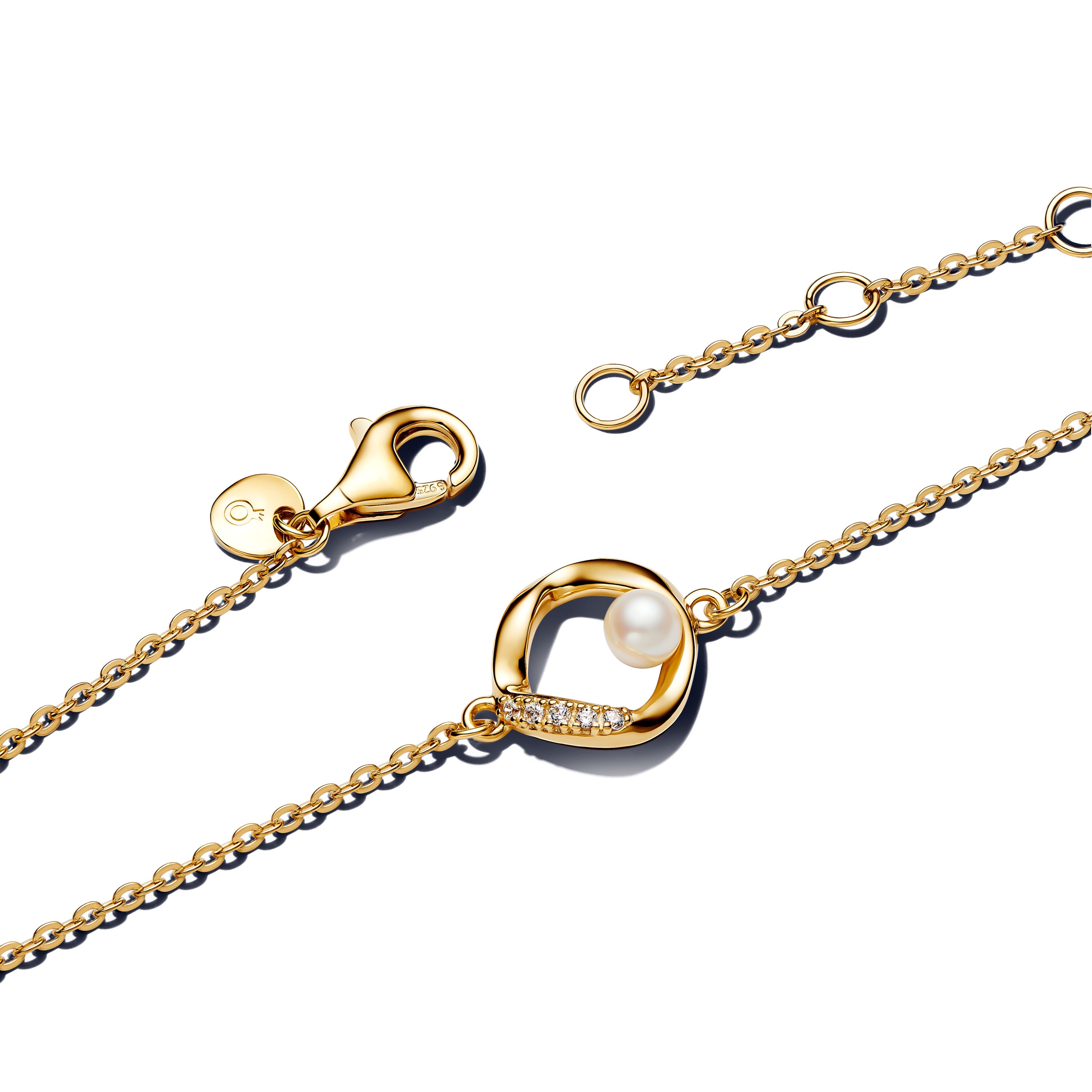 PANDORA Organically Shaped Pavé Circle And Treated Freshwater Cultured Pearl Bracelet 14K Gold Plated Unique Metal Blend Summer Bracelets Chain