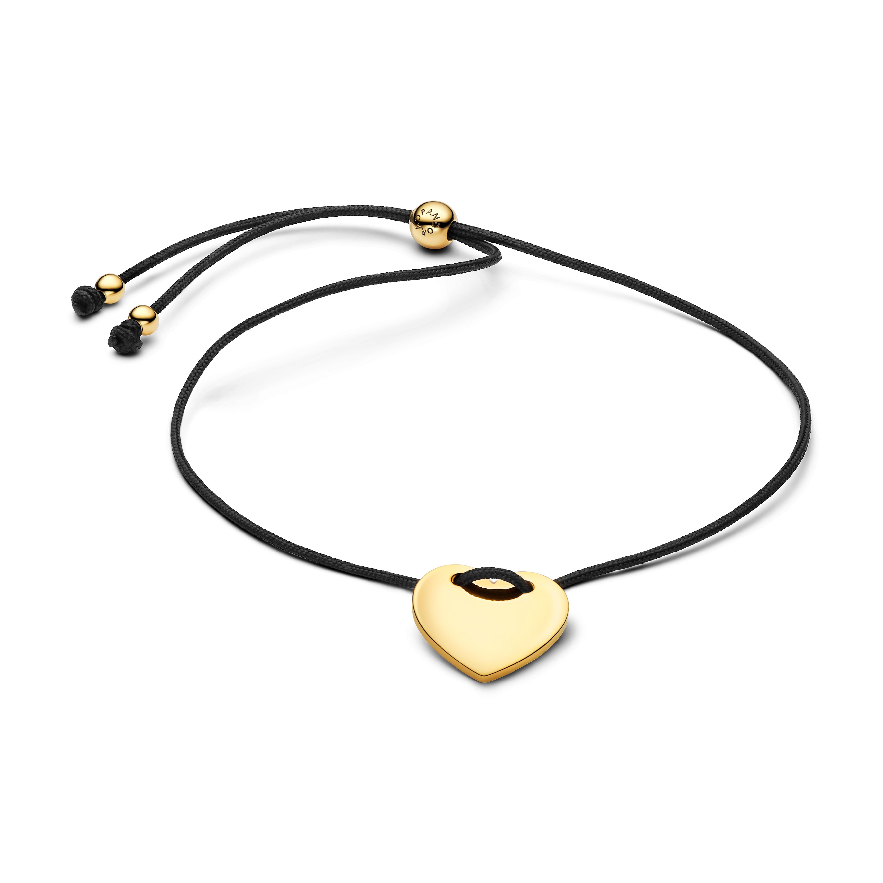 PANDORA Engravable Heart Black Cord Slider Bracelet 14K Gold Plated Unique Metal Blend Bracelets Chain Bracelet Jewelry Gift
