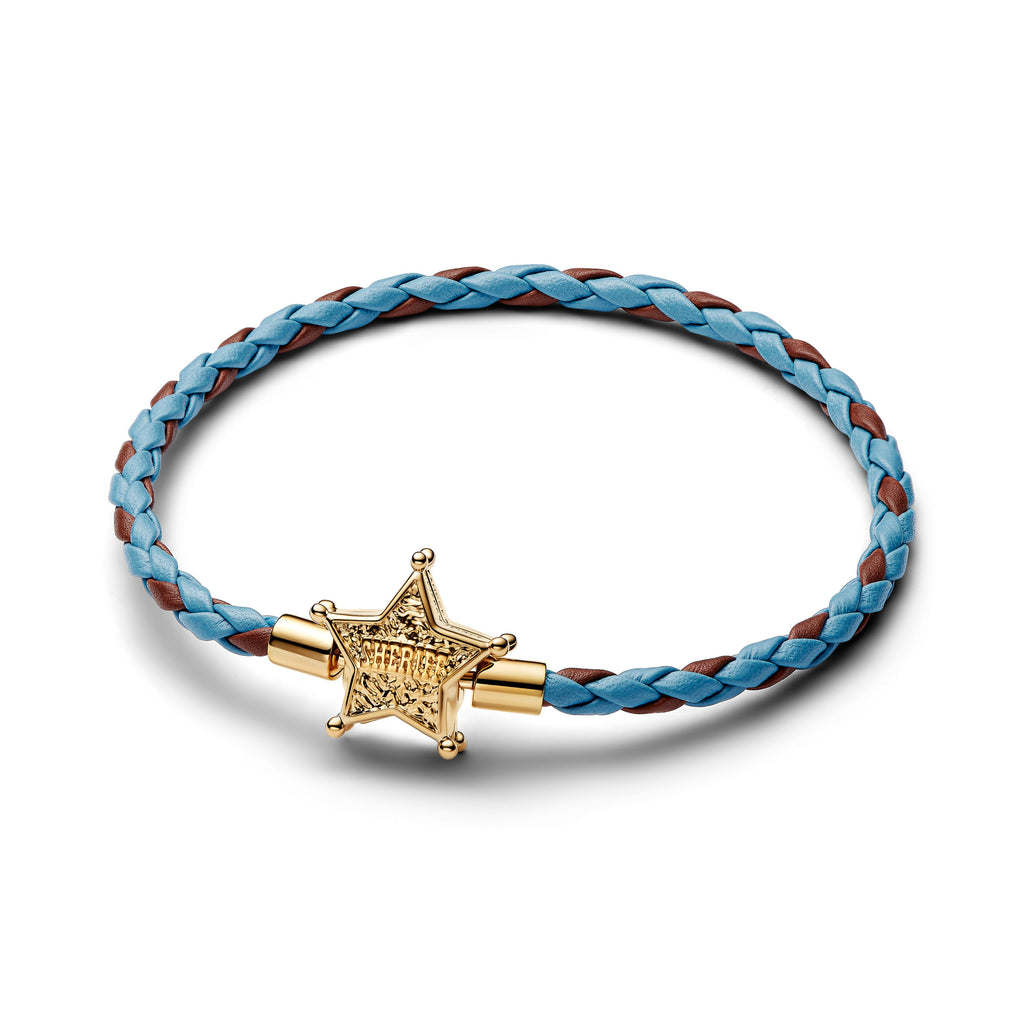 PANDORA Disney Pixar Toy Story Sheriff Star Bracelet 14K Gold Plated Unique Metal Blend Blue Bracelets Chain Bracelet Jewelry Gift