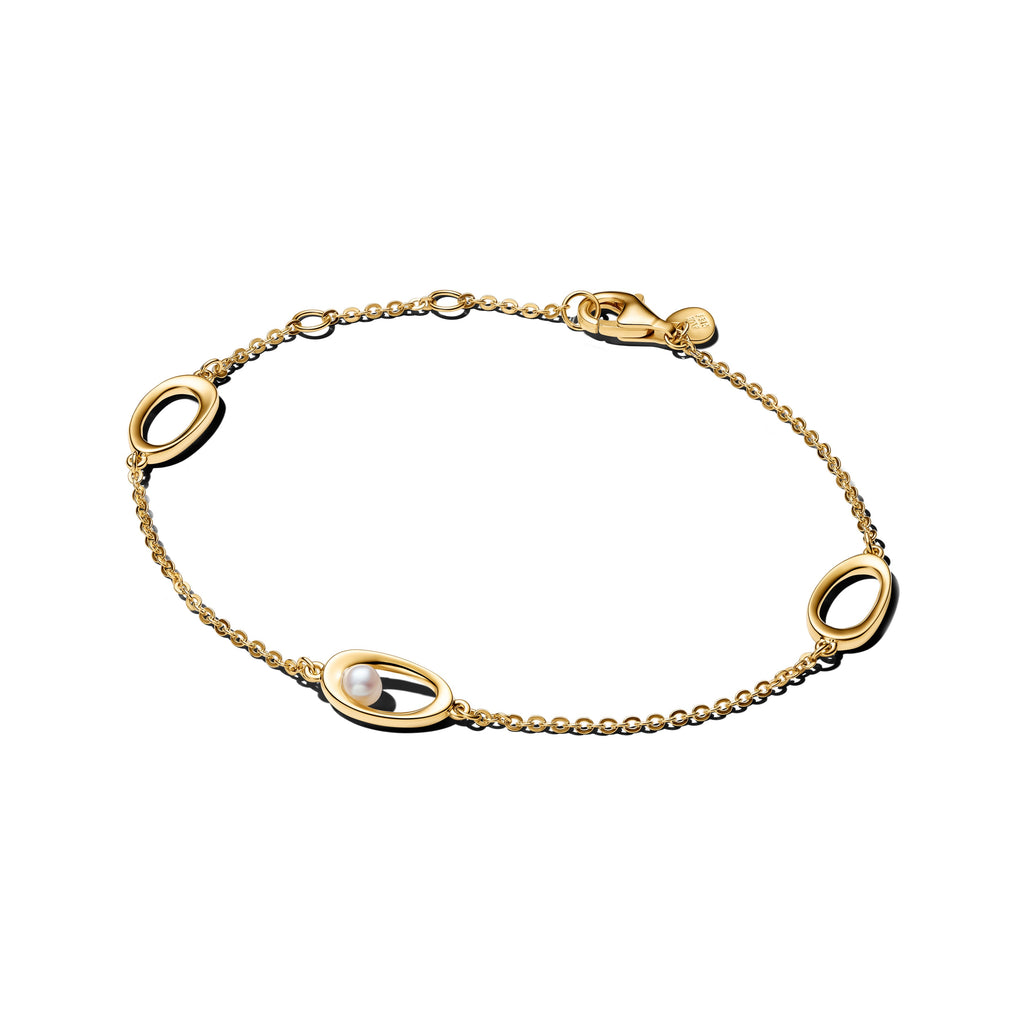PANDORA Organically Shaped Oval And Treated Freshwater Cultured Pearl Bracelet 14K Gold Plated Unique Metal Blend Bracelets Chain Bracelet Jewelry