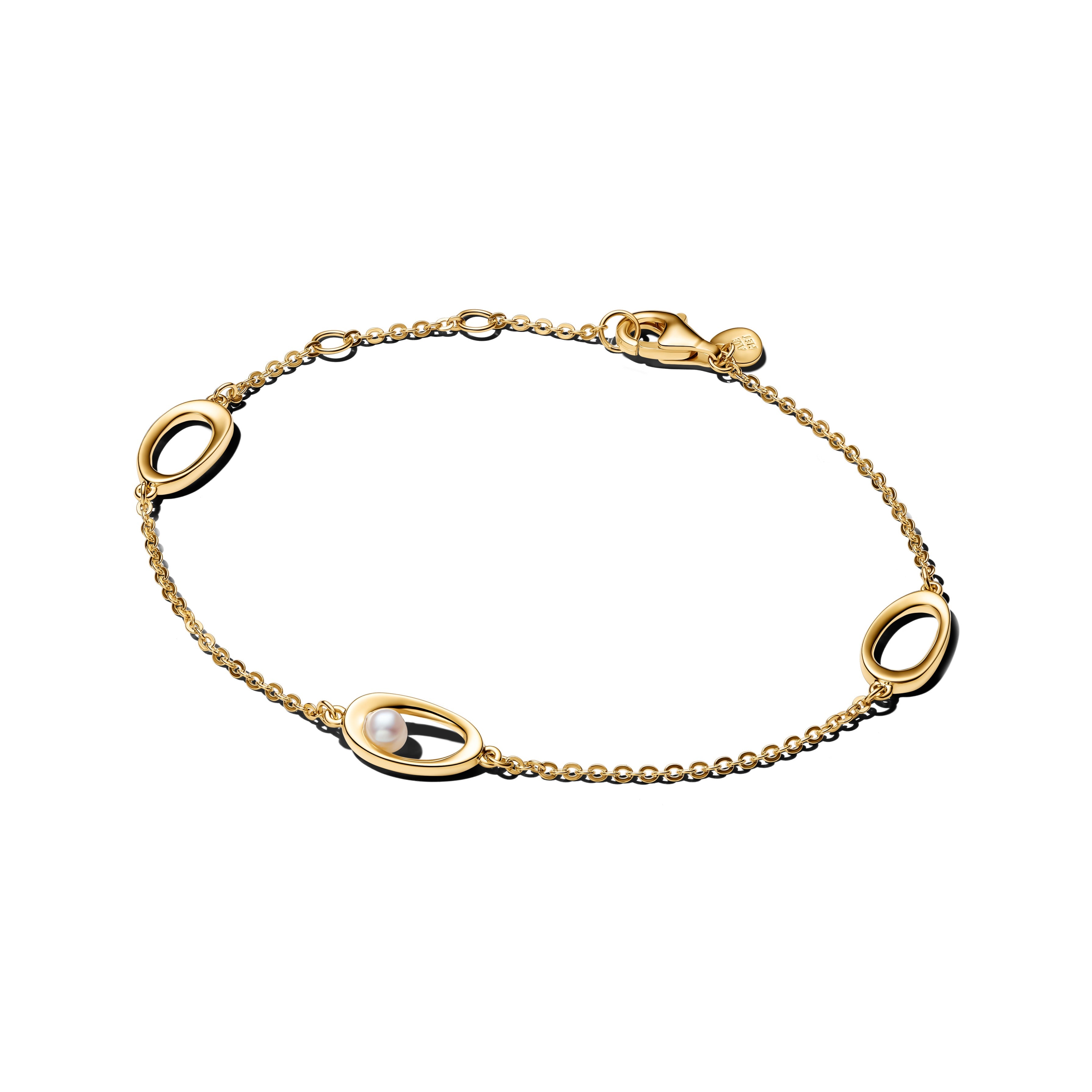 PANDORA Organically Shaped Oval And Treated Freshwater Cultured Pearl Bracelet 14K Gold Plated Unique Metal Blend Bracelets Chain Bracelet Jewelry