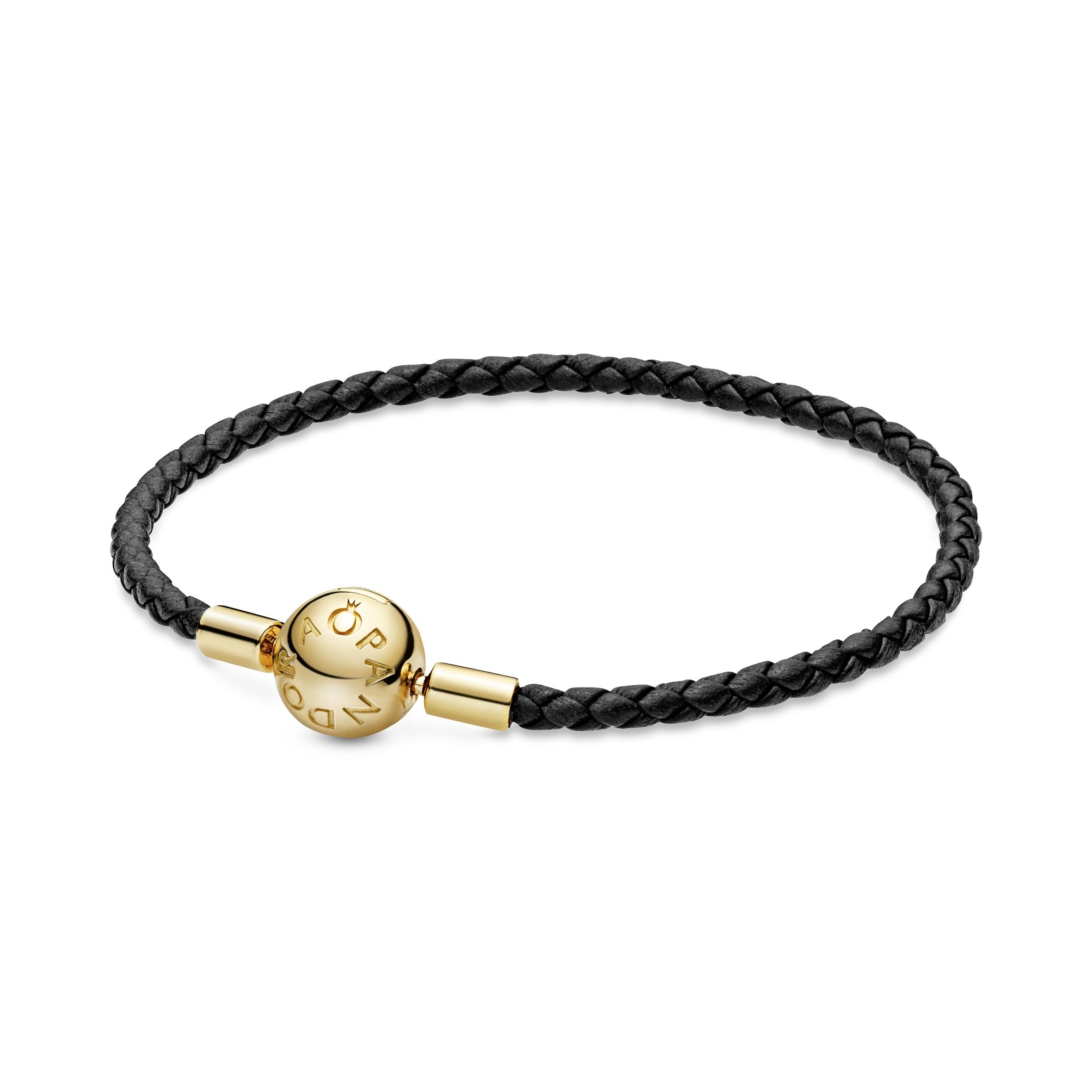 PANDORA Moments Black Woven Leather Bracelet 14K Gold Plated Unique Metal Blend Bracelets Chain Bracelet Jewelry Gift