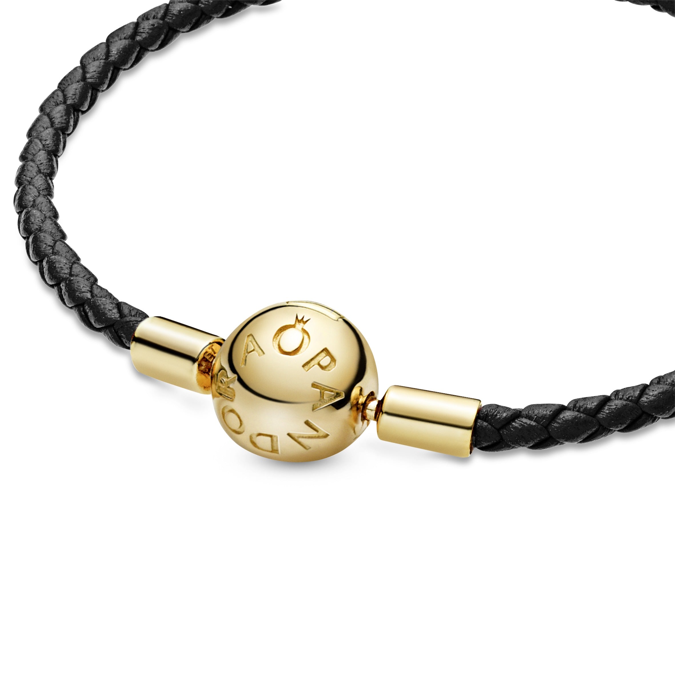 PANDORA Moments Black Woven Leather Bracelet 14K Gold Plated Unique Metal Blend Bracelets Chain Bracelet Jewelry Gift