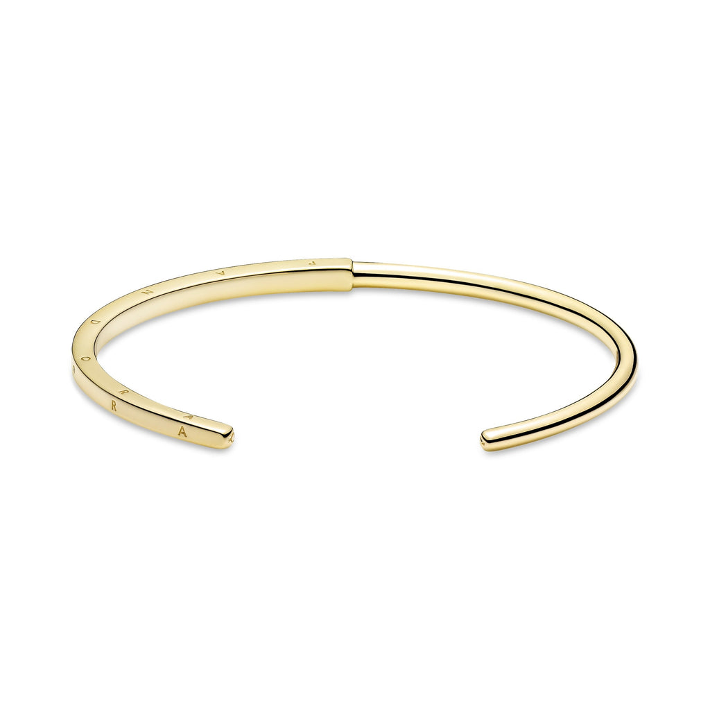 PANDORA Signature I-D Open Bangle 14K Gold Plated Unique Metal Blend Bracelets Chain Bracelet Jewelry Gift