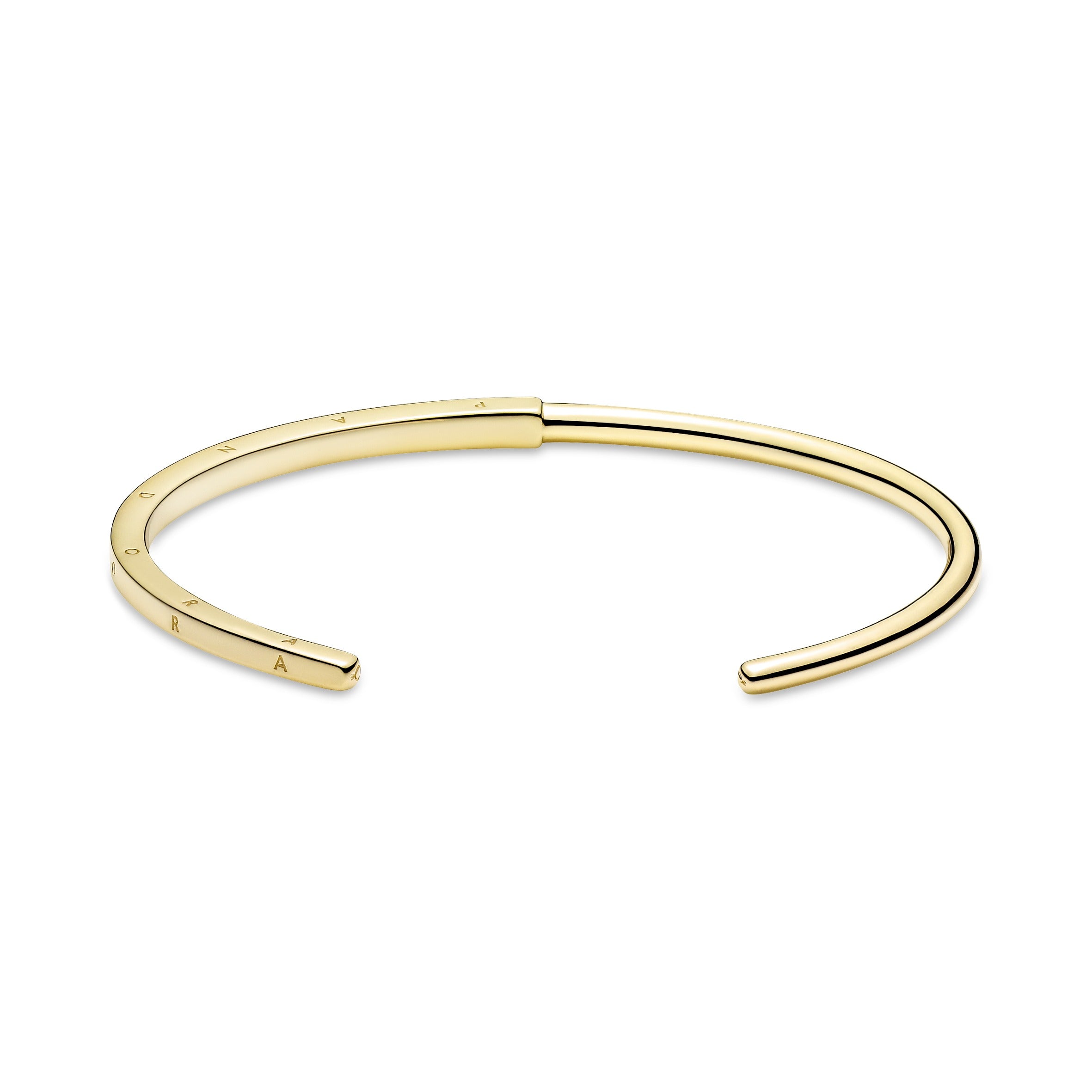 PANDORA Signature I-D Open Bangle 14K Gold Plated Unique Metal Blend Bracelets Chain Bracelet Jewelry Gift