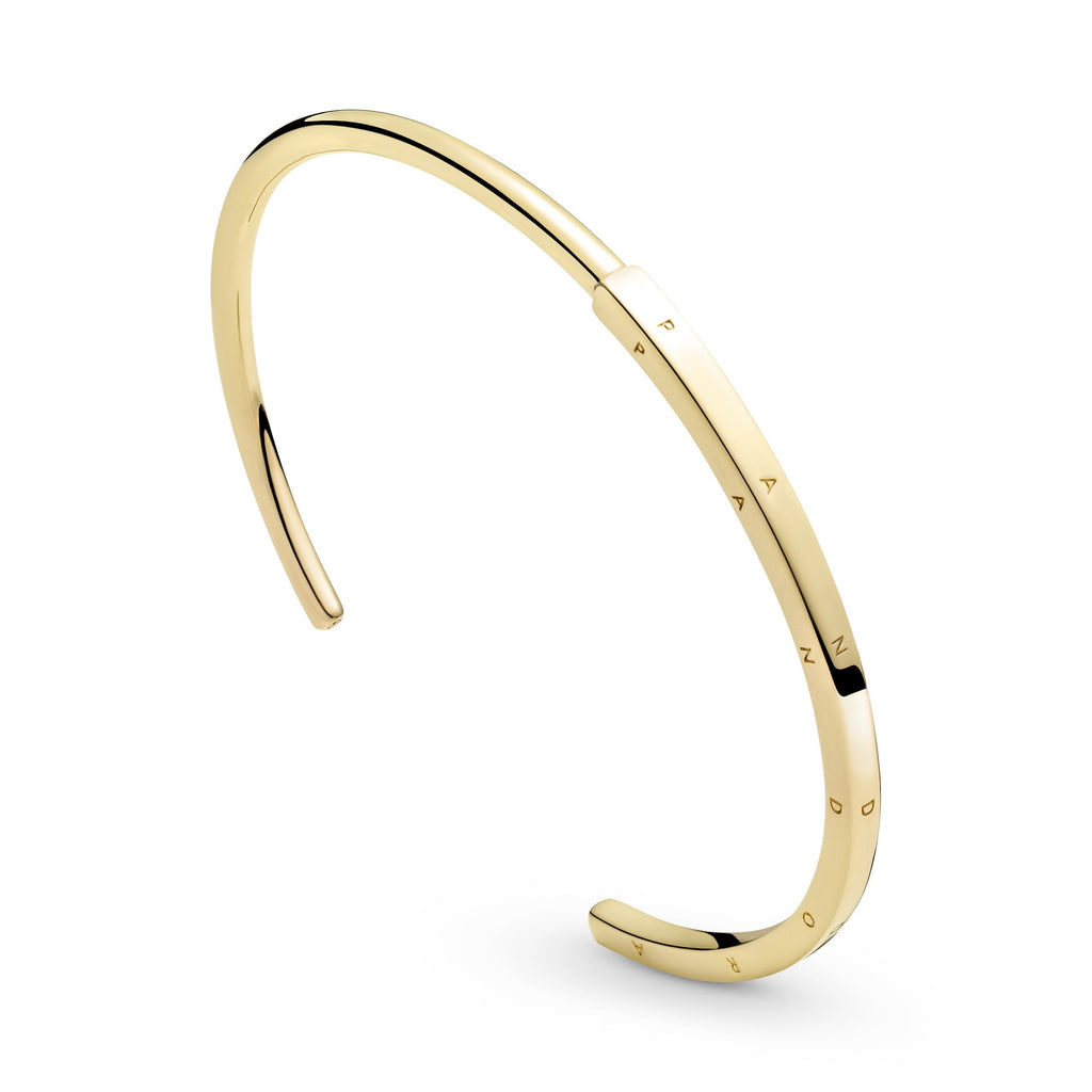 PANDORA Signature I-D Open Bangle 14K Gold Plated Unique Metal Blend Bracelets Chain Bracelet Jewelry Gift