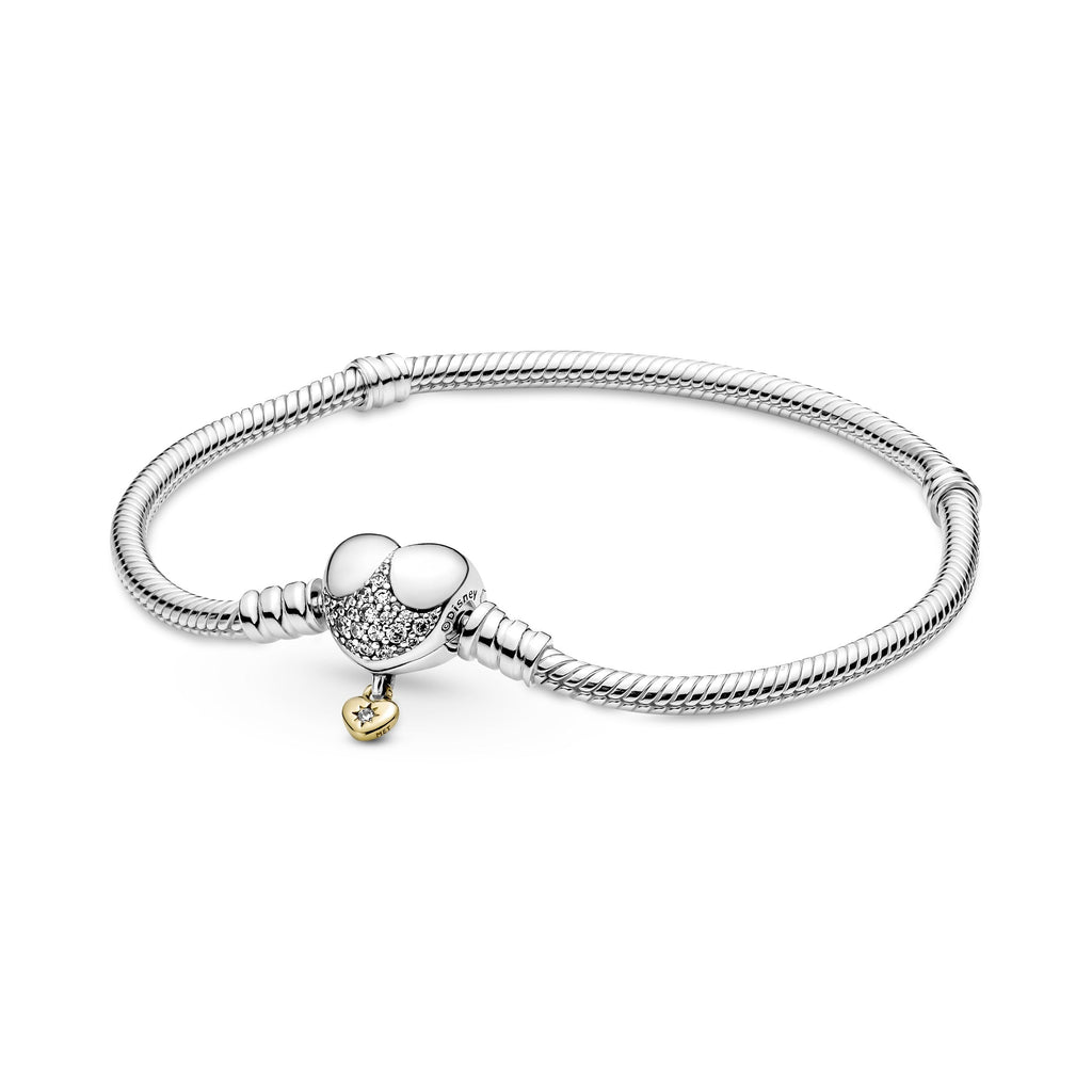Disney Princess PANDORA Moments Heart Snake Chain Bracelet 14K Gold Plated Unique Metal Blend Disney X PANDORA Bracelets Jewelry Gift