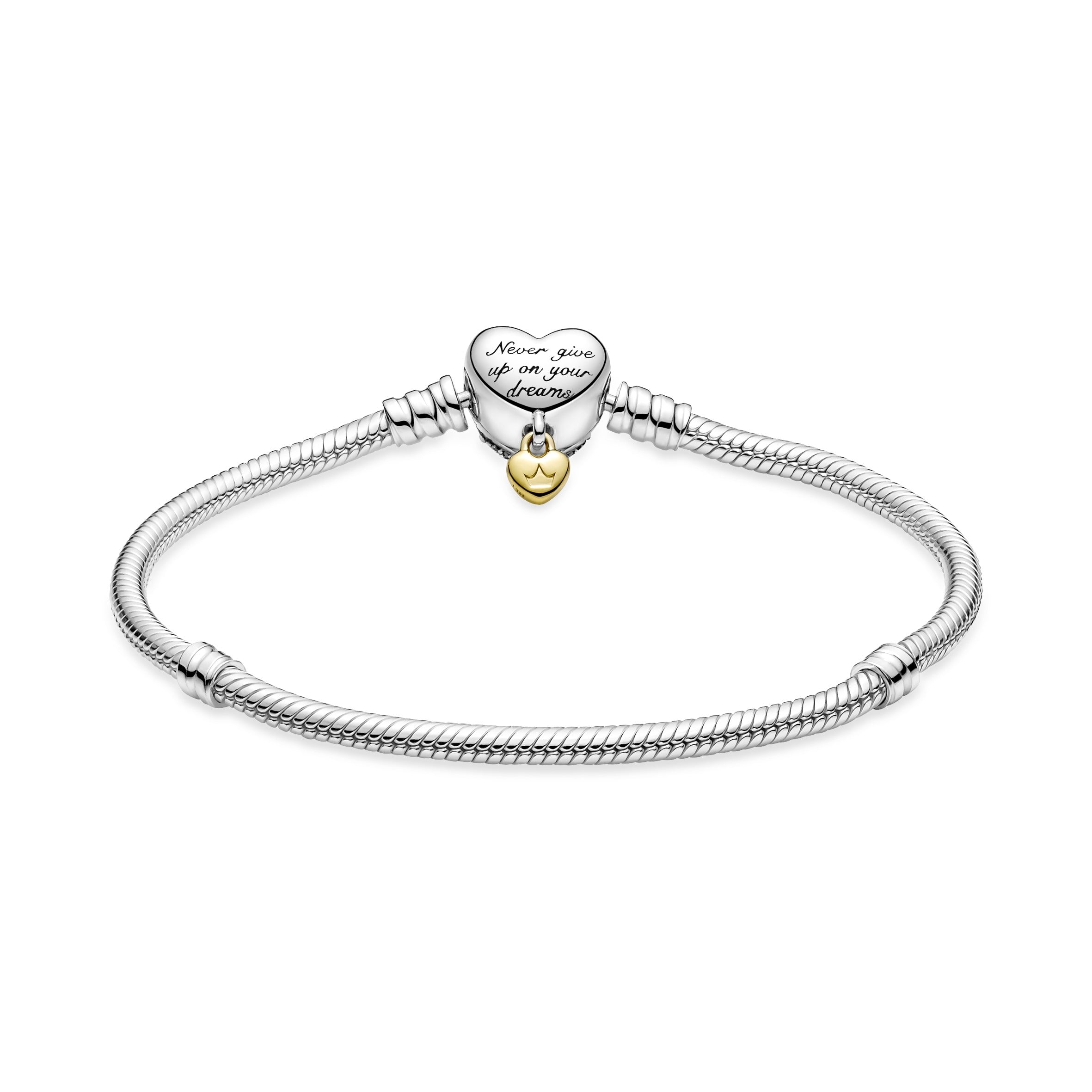 Disney Princess PANDORA Moments Heart Snake Chain Bracelet 14K Gold Plated Unique Metal Blend Disney X PANDORA Bracelets Jewelry Gift
