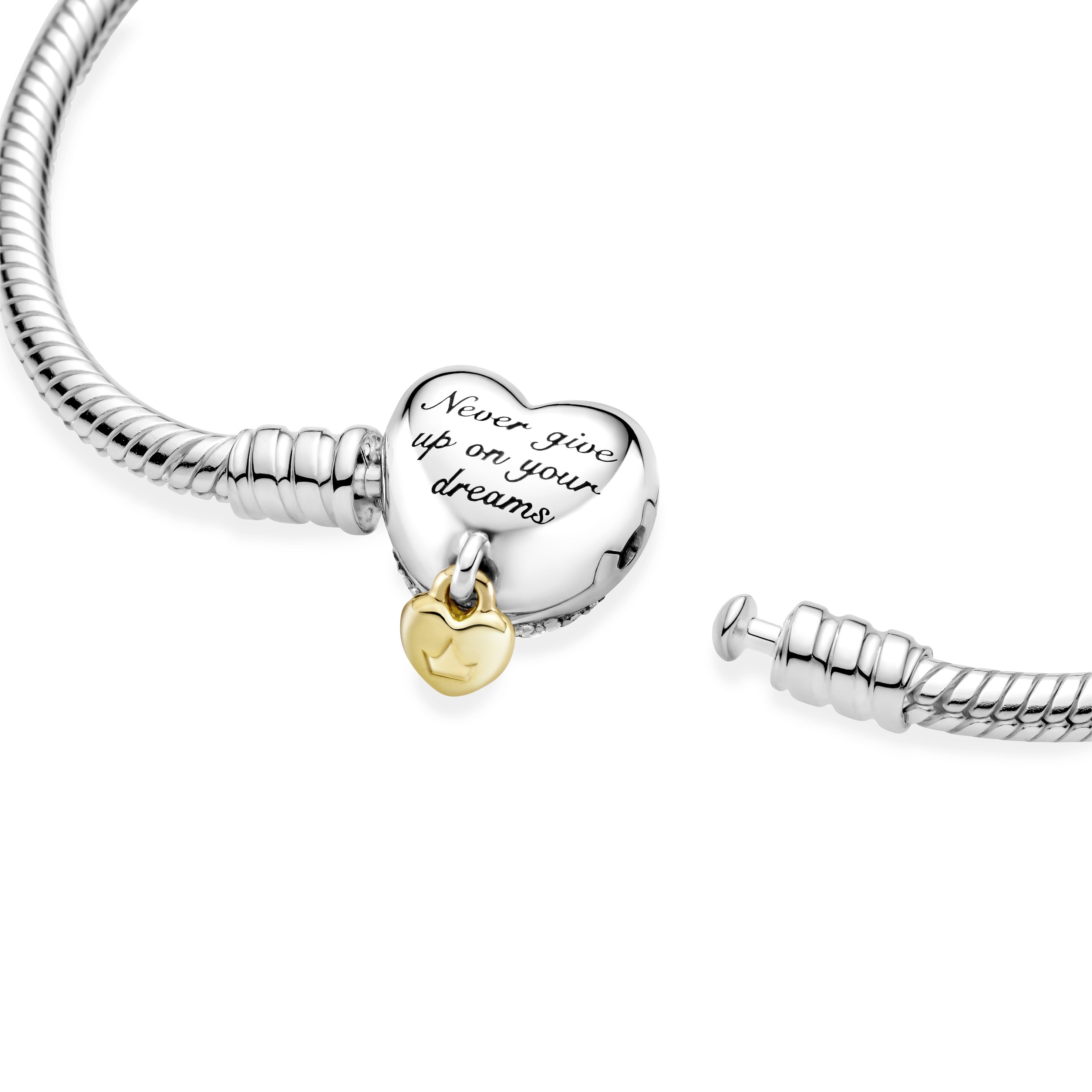Disney Princess PANDORA Moments Heart Snake Chain Bracelet 14K Gold Plated Unique Metal Blend Disney X PANDORA Bracelets Jewelry Gift