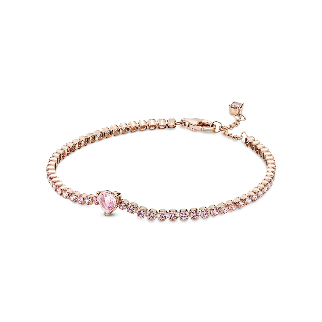 PANDORA Sparkling Heart Tennis Bracelet 14K Rose Gold Plated Unique Metal Blend Weddings Bracelets Chain Bracelet Jewelry Gift