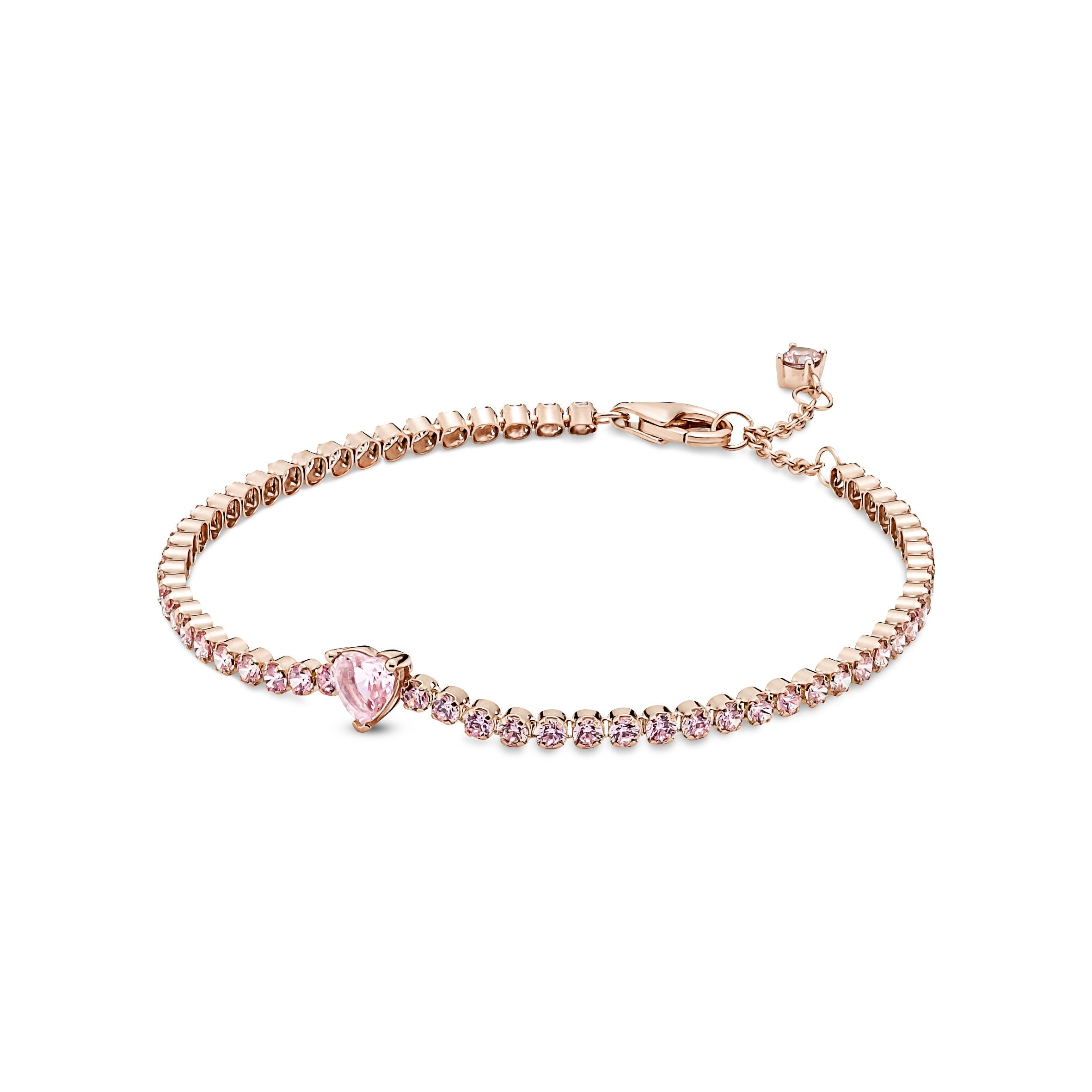 PANDORA Sparkling Heart Tennis Bracelet 14K Rose Gold Plated Unique Metal Blend Weddings Bracelets Chain Bracelet Jewelry Gift