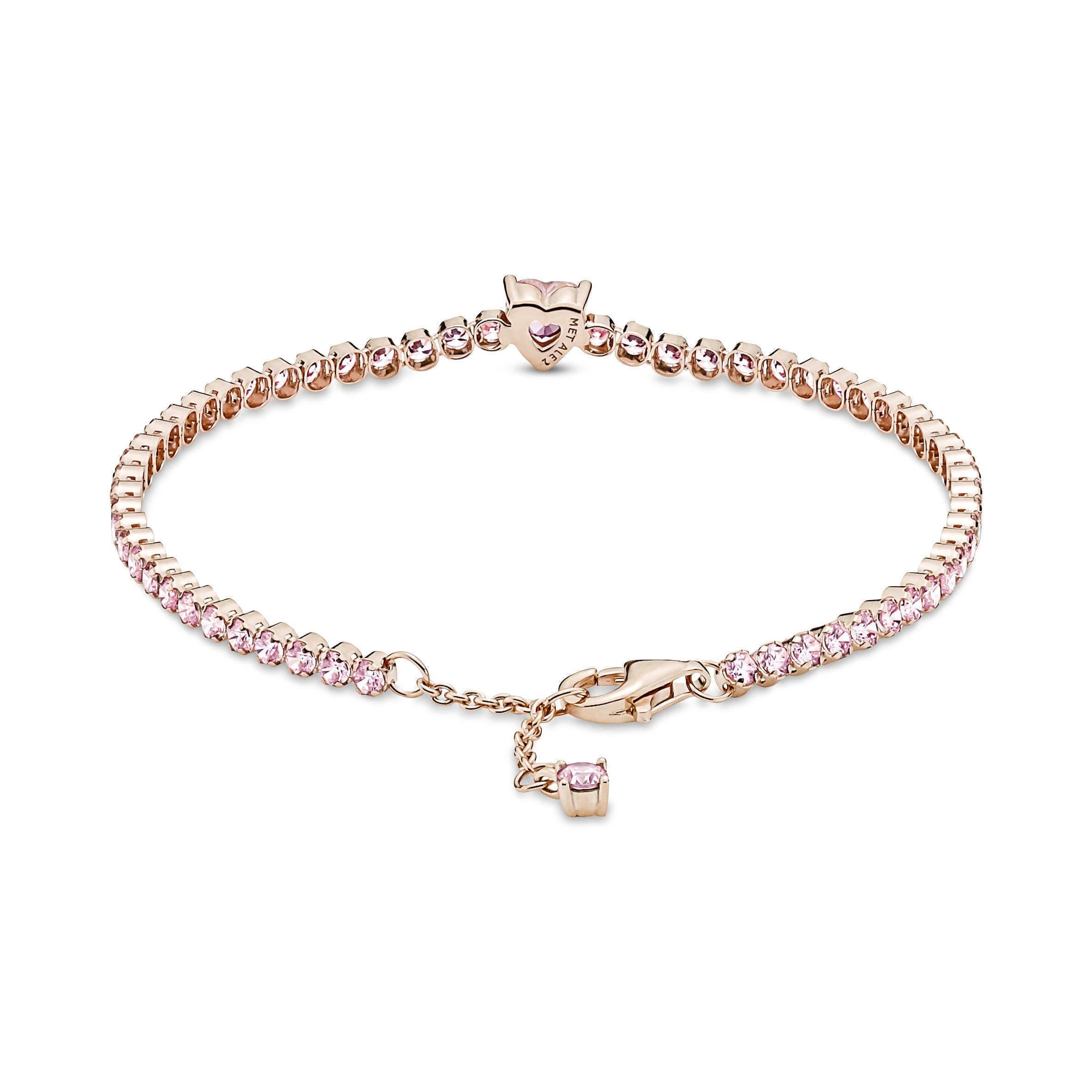 PANDORA Sparkling Heart Tennis Bracelet 14K Rose Gold Plated Unique Metal Blend Weddings Bracelets Chain Bracelet Jewelry Gift