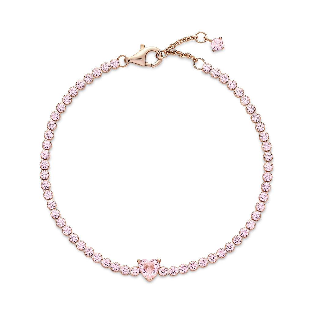 PANDORA Sparkling Heart Tennis Bracelet 14K Rose Gold Plated Unique Metal Blend Weddings Bracelets Chain Bracelet Jewelry Gift